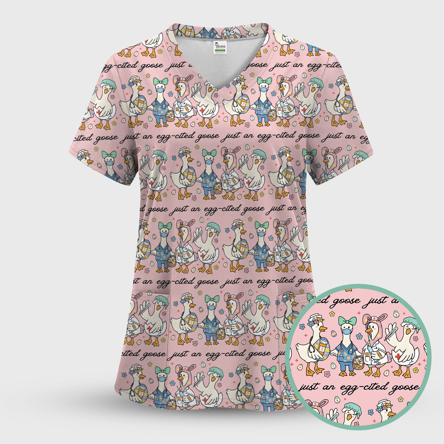 Funny Easter Nurse Goose Pattern Scrub Top, Comfortable Scrubs for Nurses