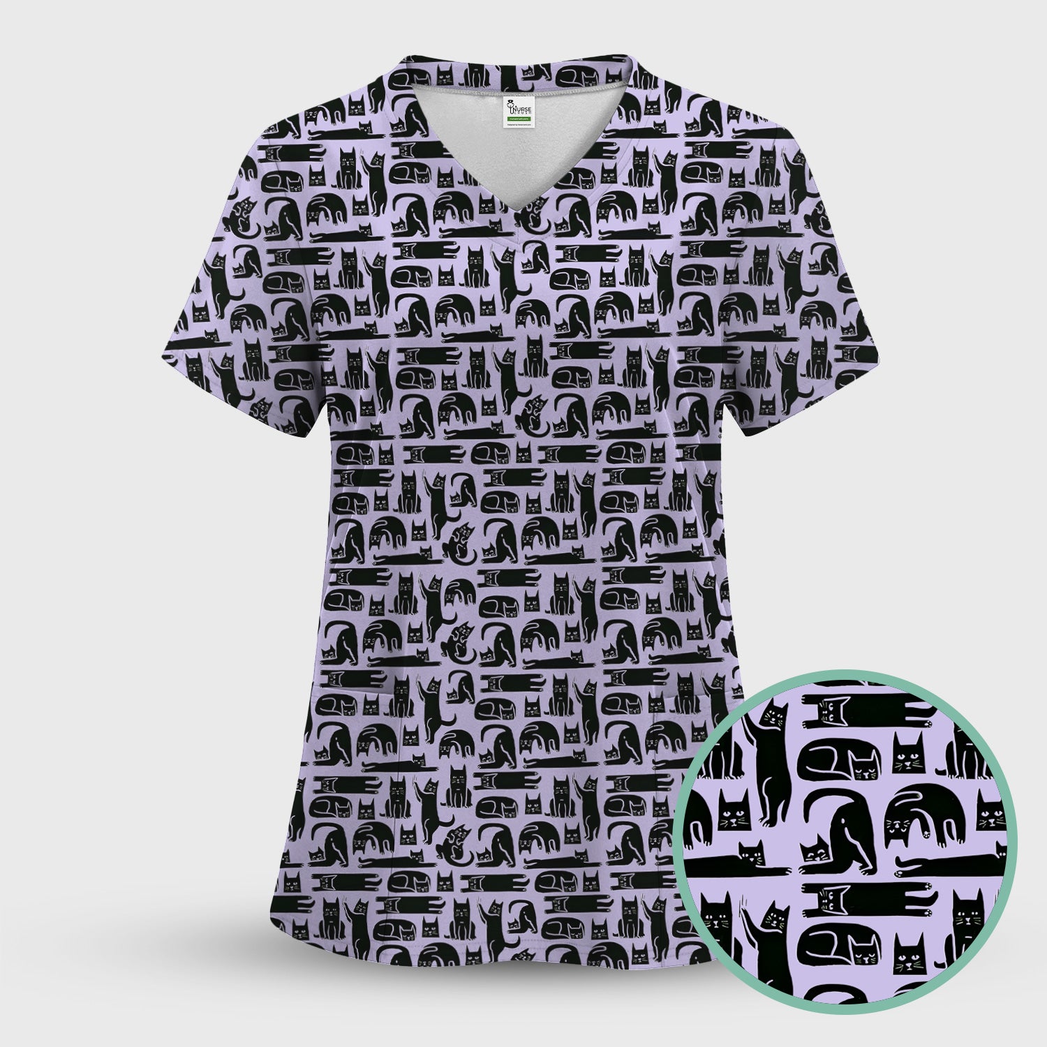 Cute Funny Cat Poses Print Scrub Top, Comfortable Scrubs for Nurses