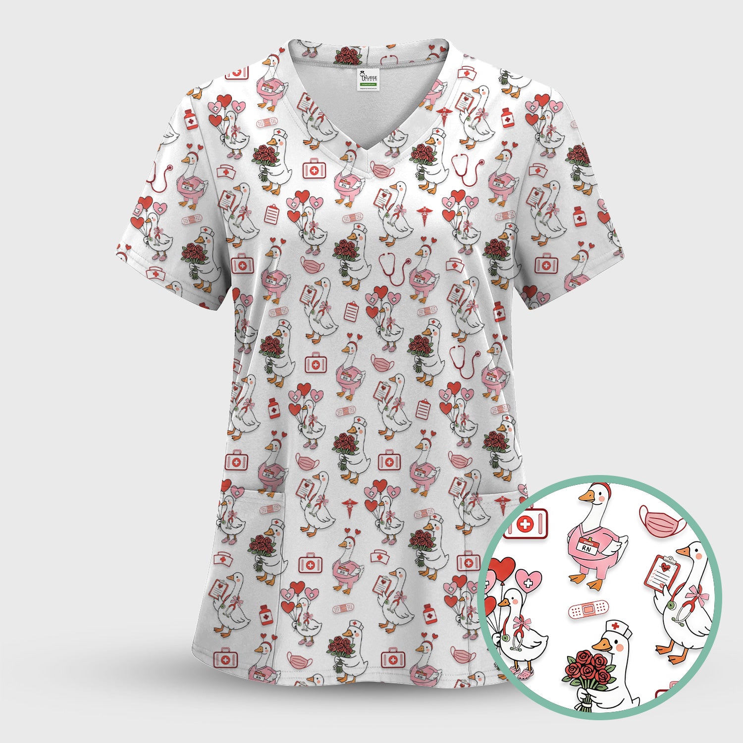 Cute Goose Nurse Medical Pattern Scrub Top, Comfortable Scrubs for Nurses