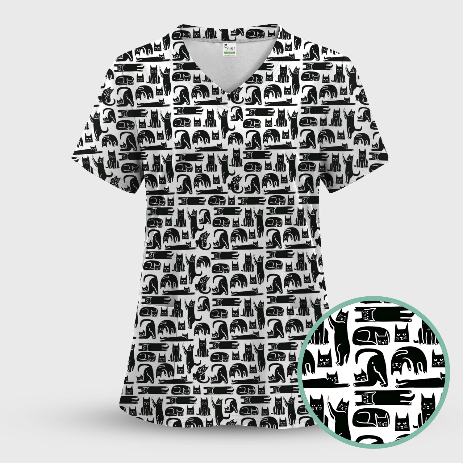 Cute Funny Cat Poses Print Scrub Top, Comfortable Scrubs for Nurses