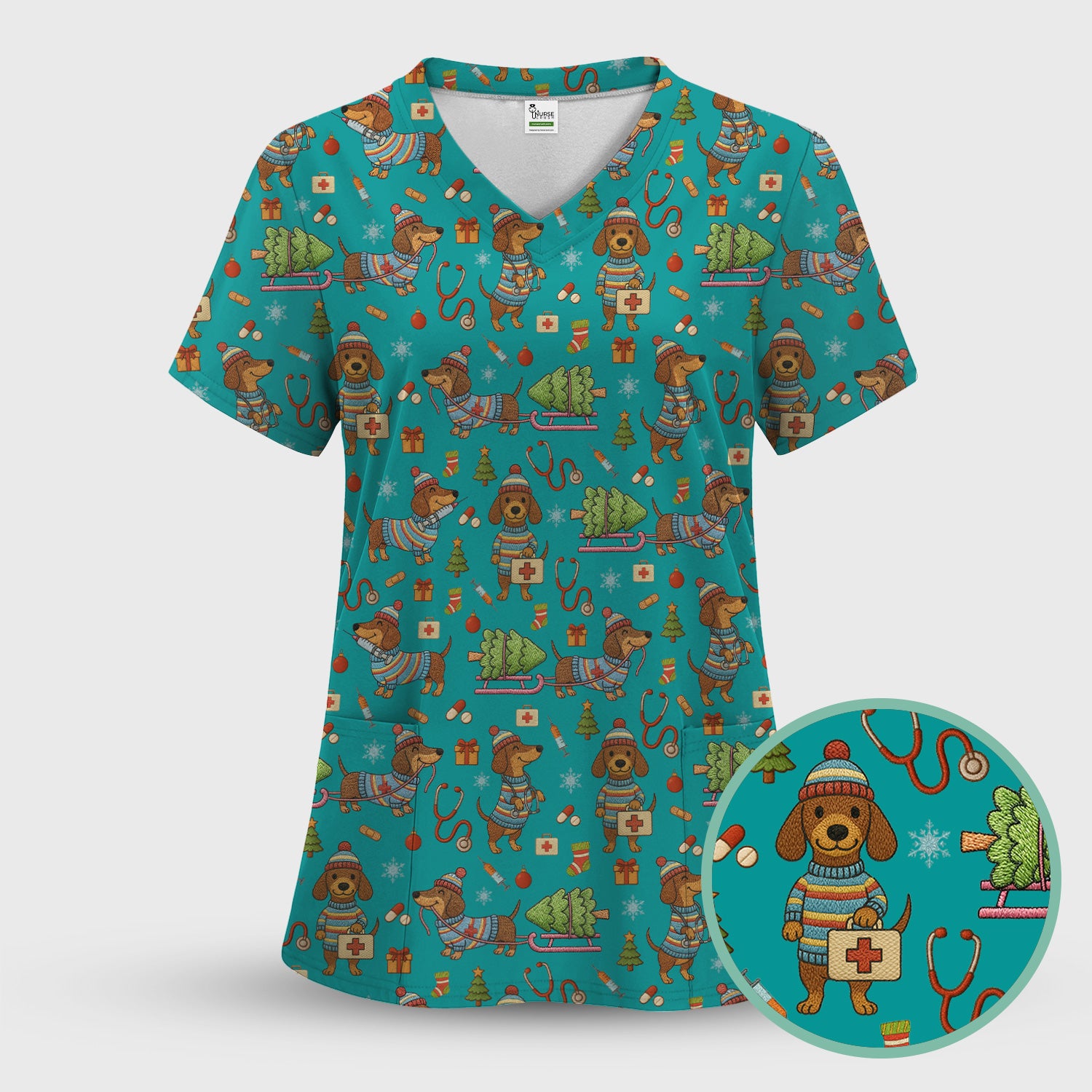 Dachshund Dog Scrub Set For Nurse, Funny Wiener Dog Lover Gift, Cute Dog 3D Knit Pattern Shirt