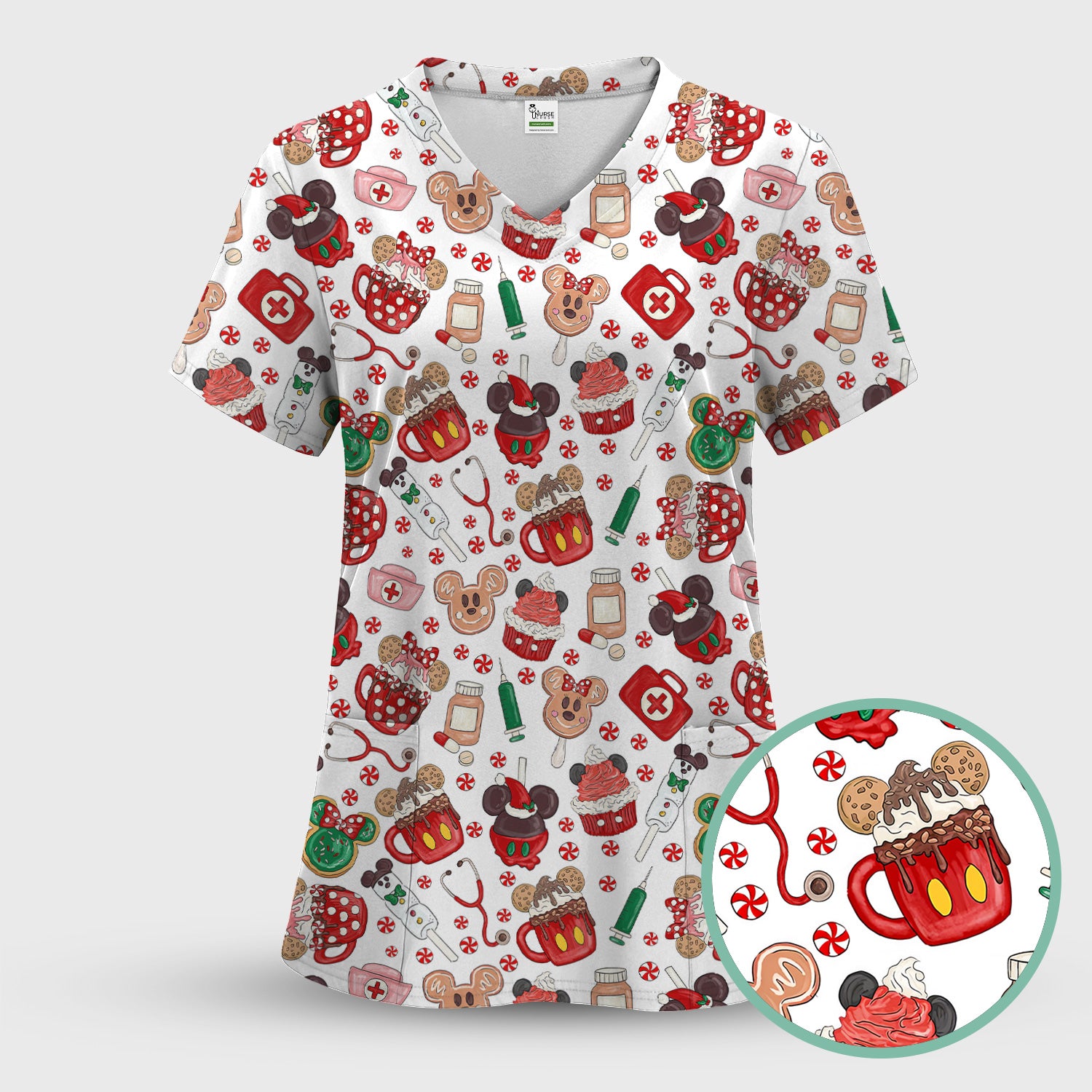 Funny Gingerbread Christmas Scrub Top - Cute Candy Cupcake Nurse Shirt - Holiday Medical Uniform RN CNA LPN