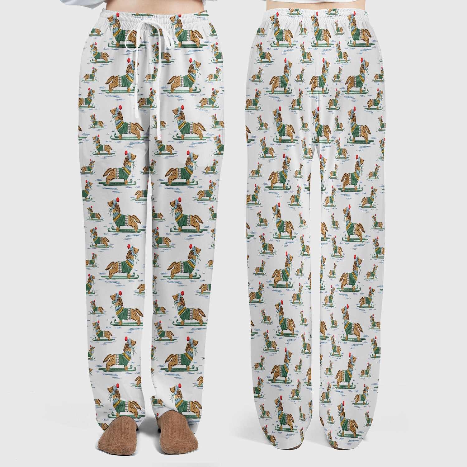 Dachshund Nurse Scrub Set, Wiener Dog Winter Pattern Shirt, Breathable Fabrics Nursing Uniform