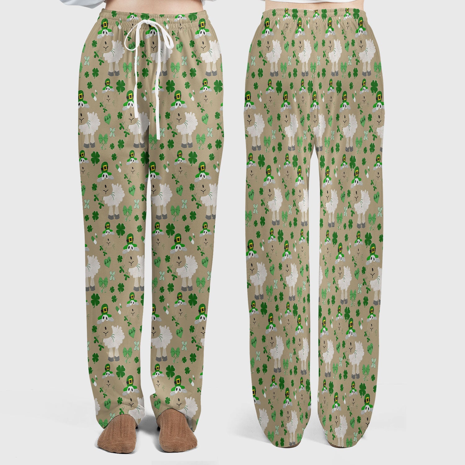 Nurse St. Patrick Scrubs Set, Cute Sheep Shamrock Pattern Nurse Shirt, Breathable Fabrics Nursing Uniform