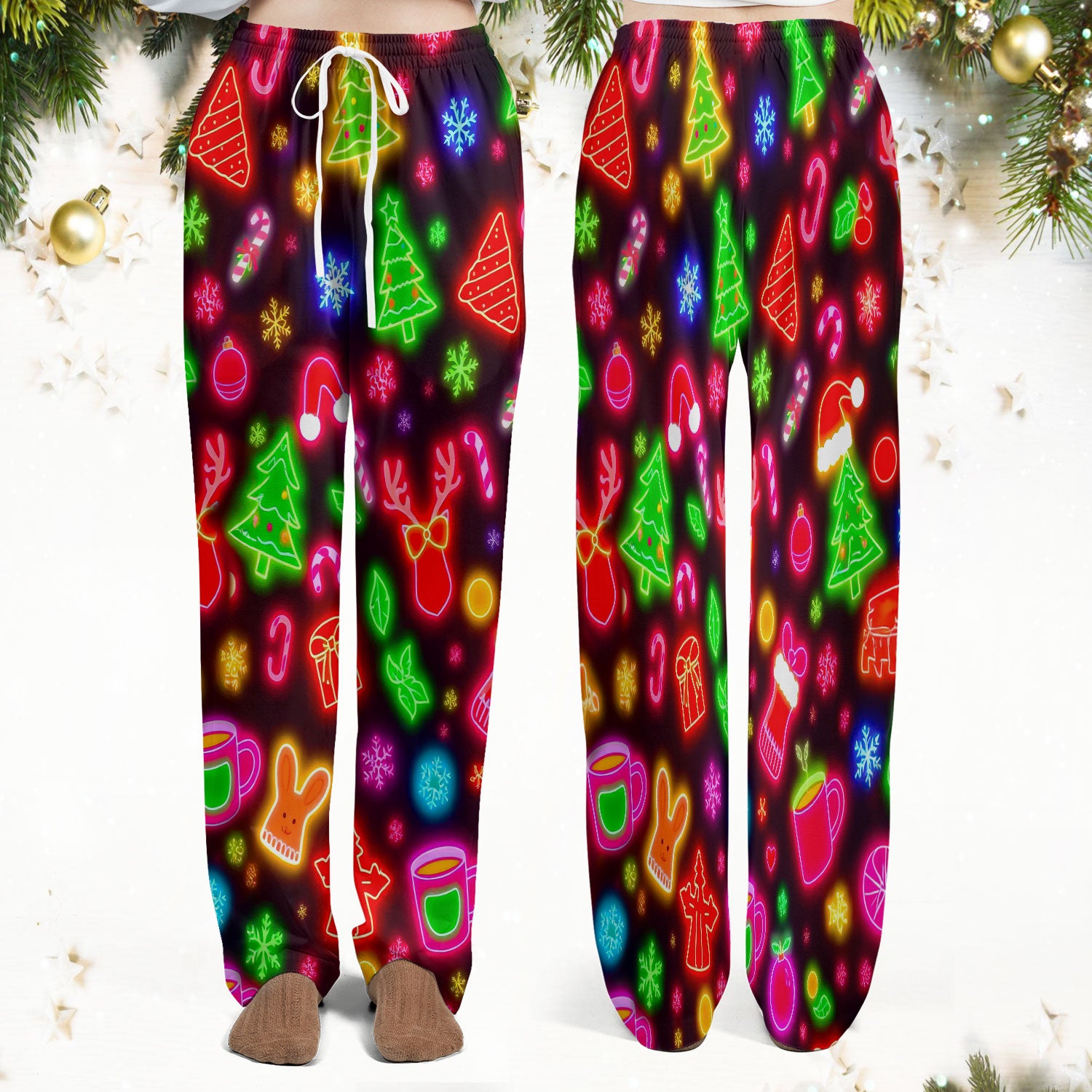 Reindeer Neon Xmas Scrub Set, Christmas Pattern Scrub Shirt,  Breathable Fabrics Nursing Uniform