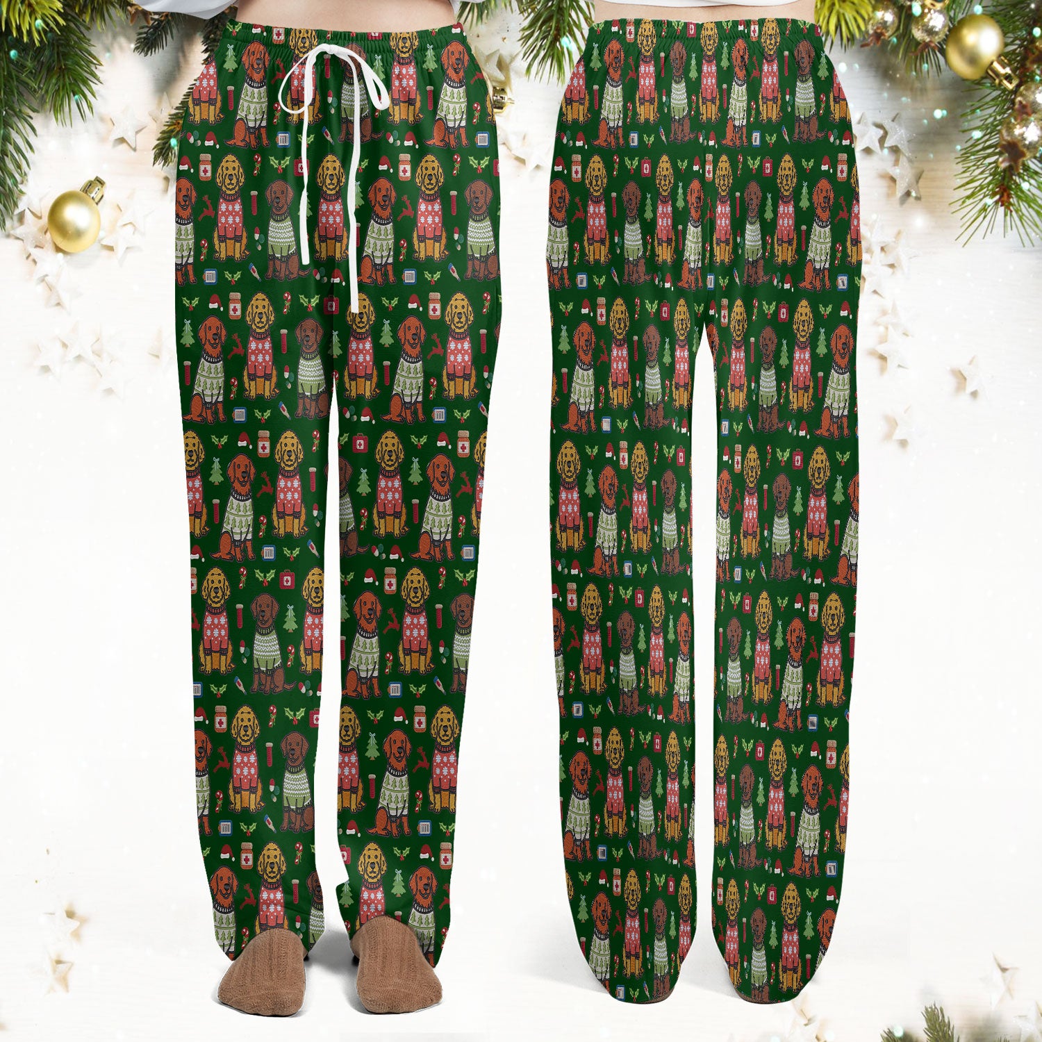 Golden Retriever Christmas Scrub Set, Cute Holiday Dog Nurse Pattern Shirt, Breathable Fabrics Nursing Uniform