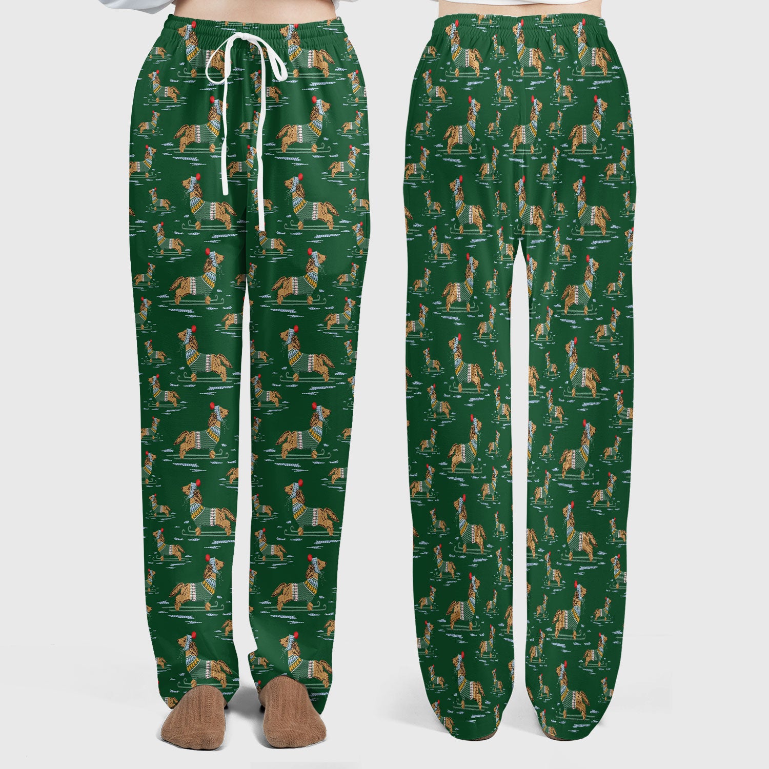 Dachshund Nurse Scrub Set, Wiener Dog Winter Pattern Shirt, Breathable Fabrics Nursing Uniform