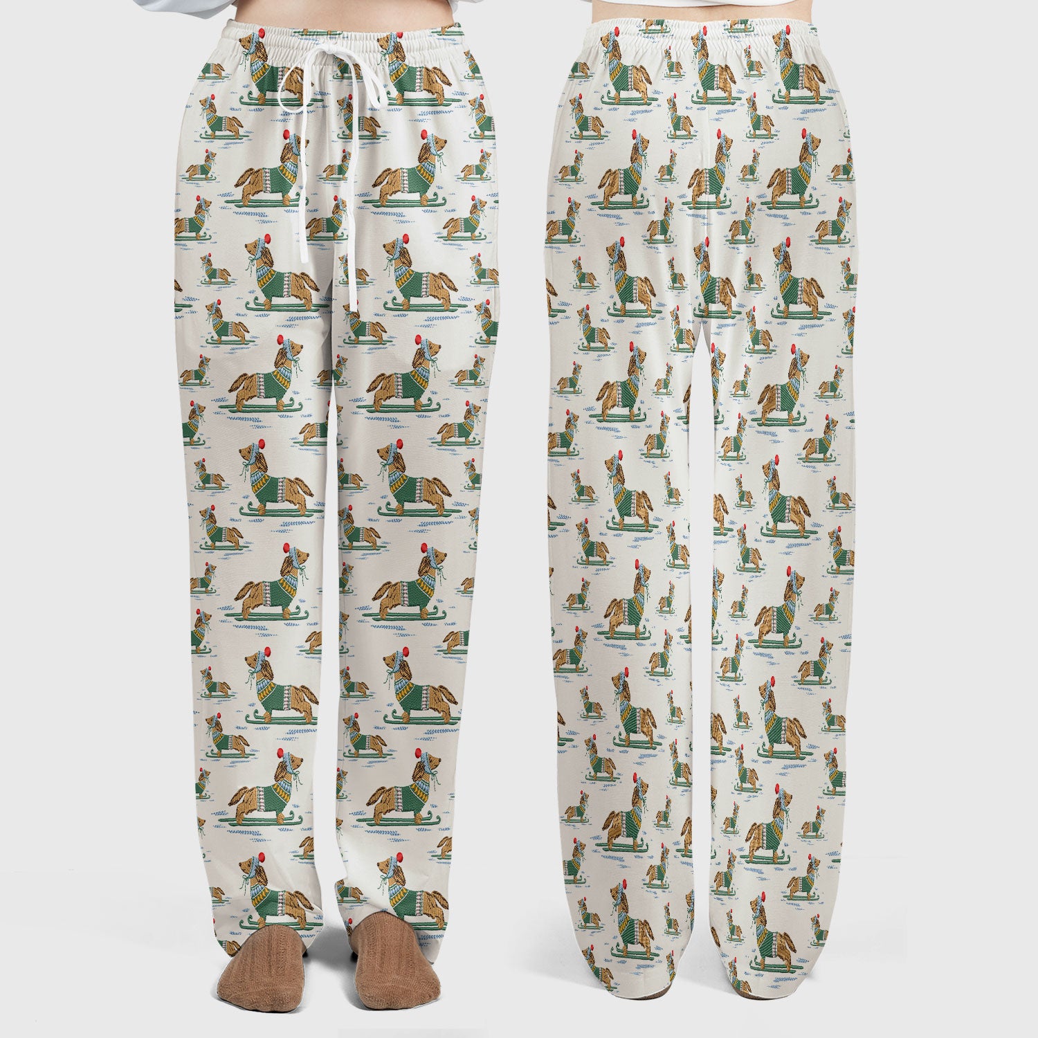 Dachshund Nurse Scrub Set, Wiener Dog Winter Pattern Shirt, Breathable Fabrics Nursing Uniform