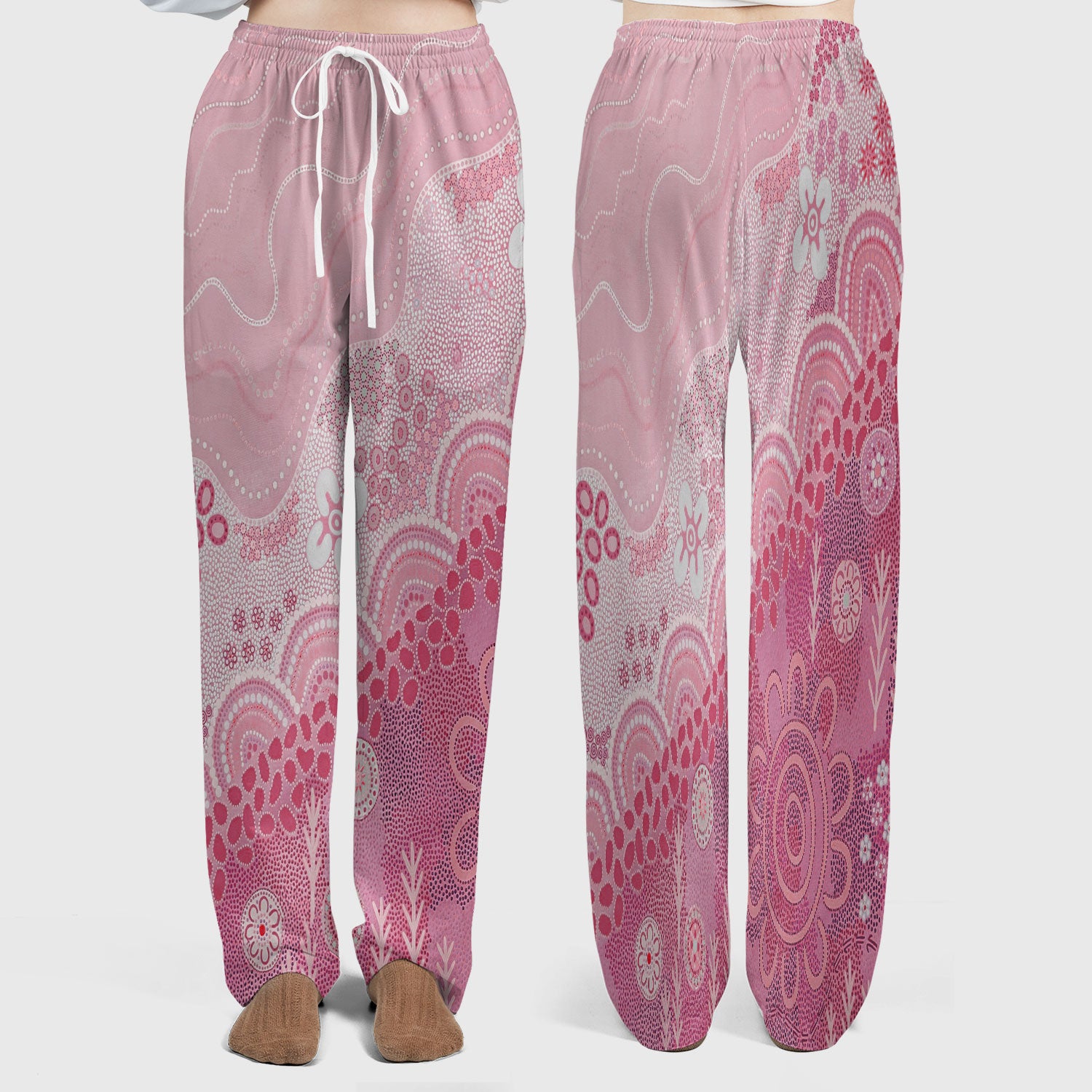Floral Mandala Dot Pattern Women's Scrub Set, Scrub Pants and V Neck Top
