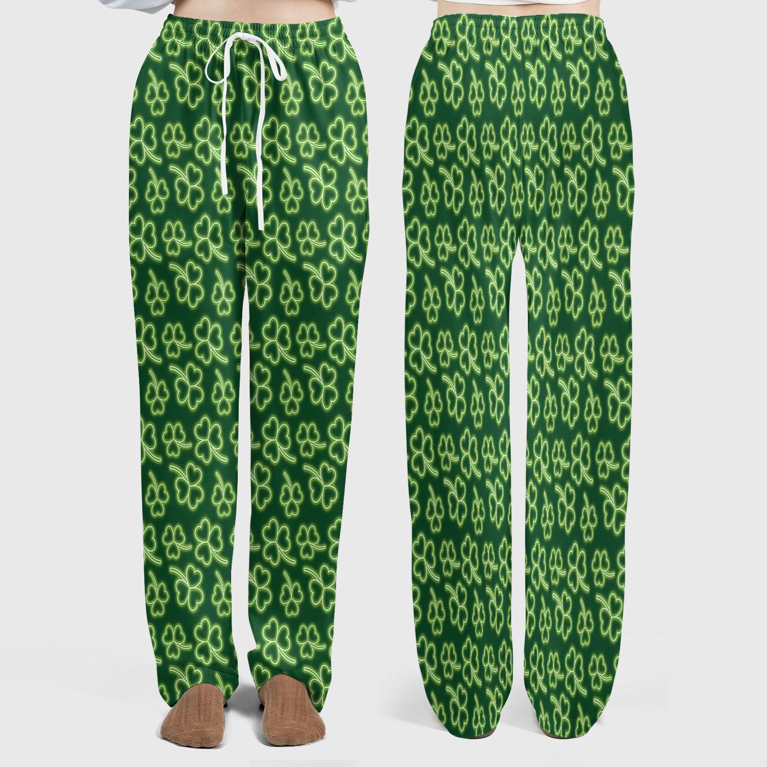 Neon Shamrock Nurse Scrub Set, St. Patrick’s Day Glow Green Pattern Pattern Shirt,  Breathable Fabrics Nursing Uniform