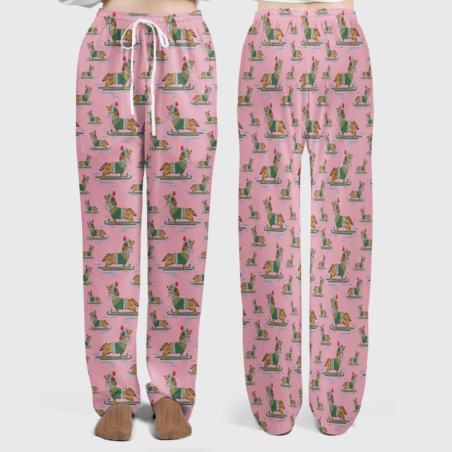 Dachshund Nurse Scrub Set, Wiener Dog Winter Pattern Shirt, Breathable Fabrics Nursing Uniform