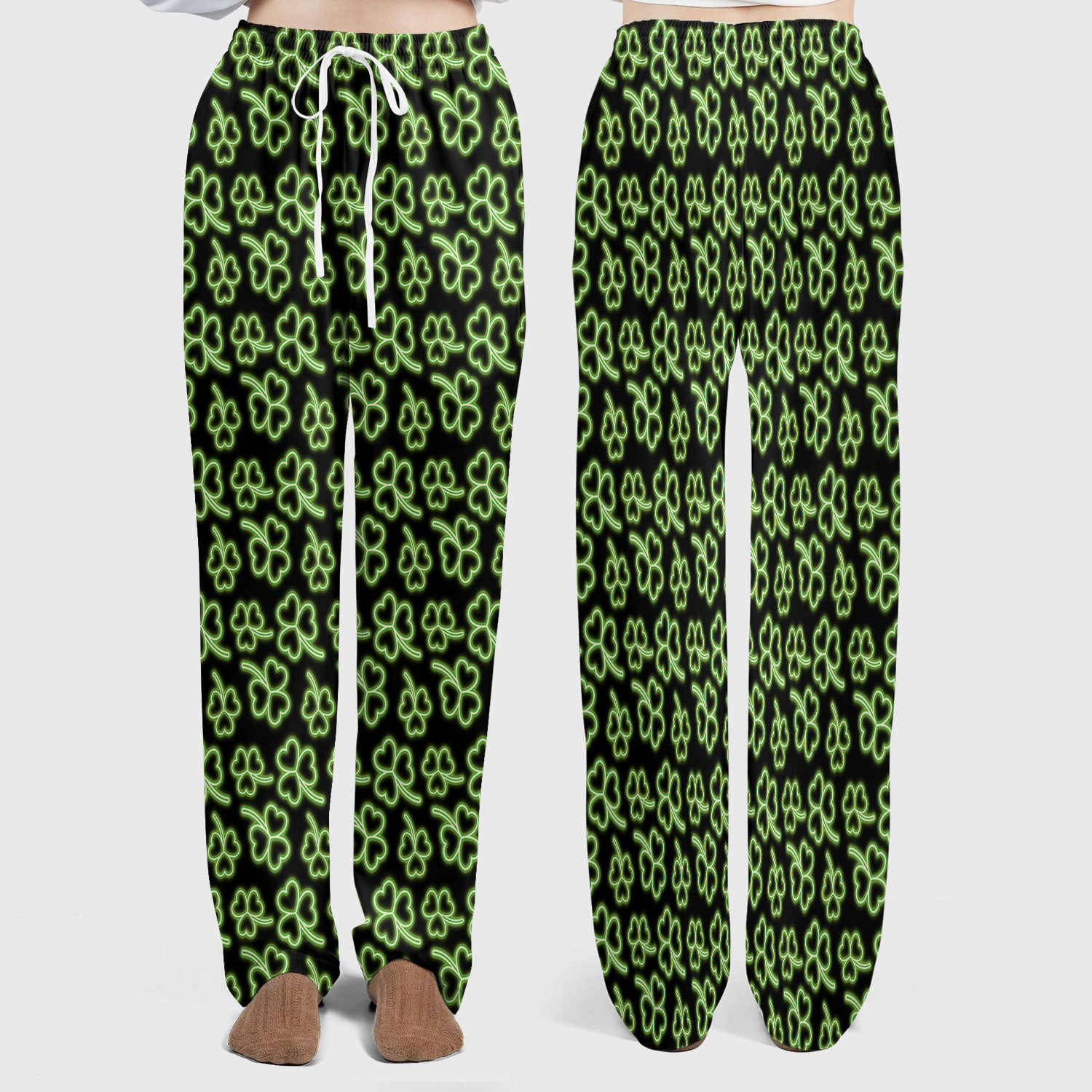 Neon Shamrock Nurse Scrub Set, St. Patrick’s Day Glow Green Pattern Pattern Shirt,  Breathable Fabrics Nursing Uniform