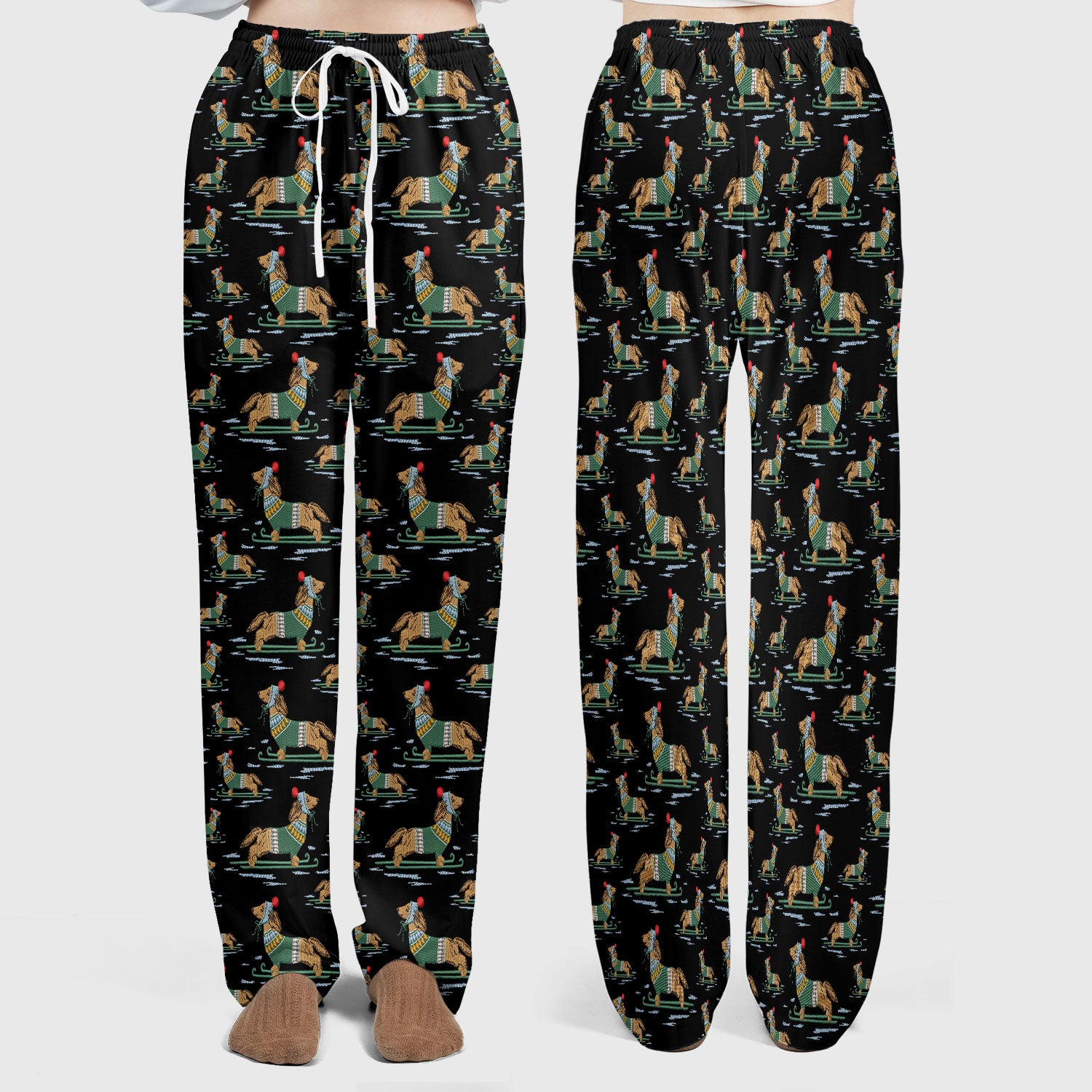 Dachshund Nurse Scrub Set, Wiener Dog Winter Pattern Shirt, Breathable Fabrics Nursing Uniform
