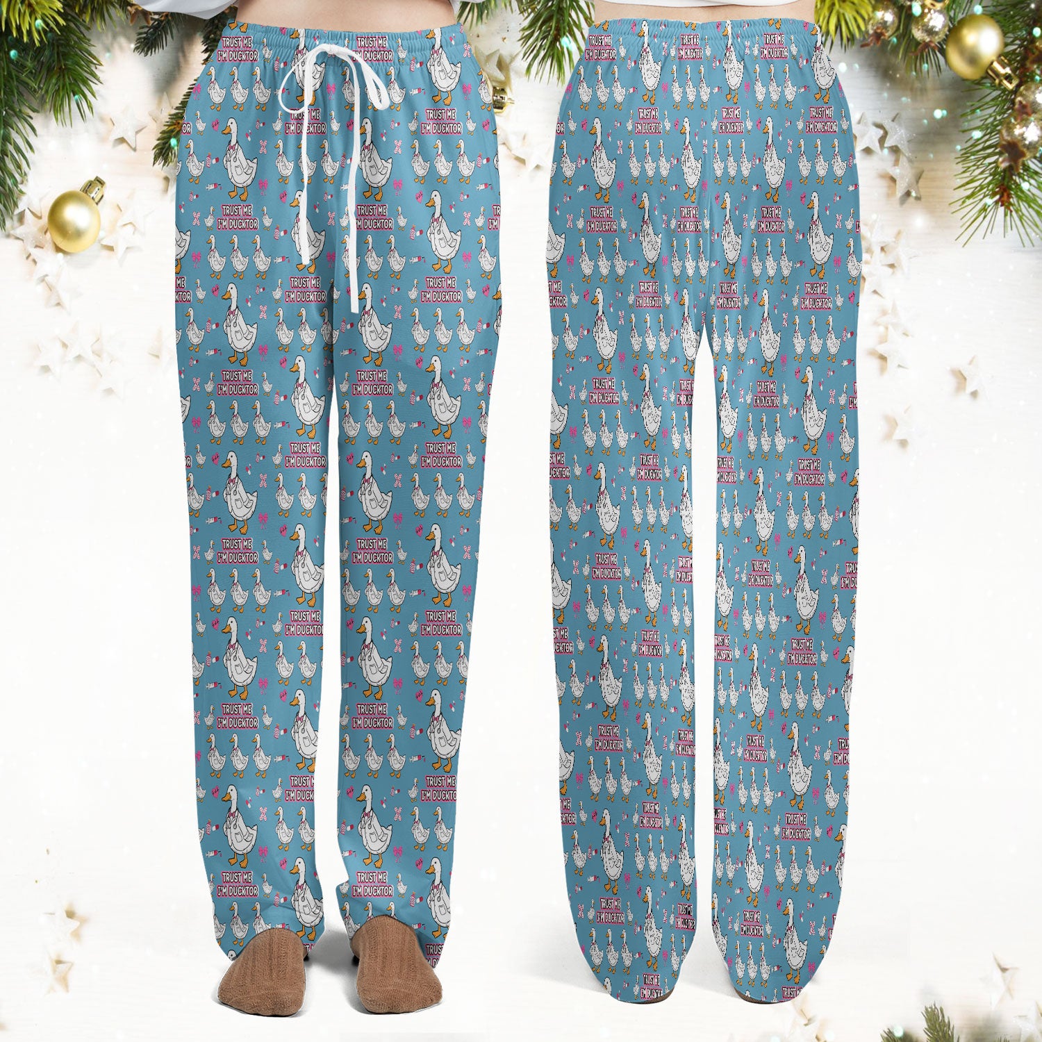 Trust Me I'm Ducktor Scrub Set, Funny Duck Pattern Scrub Shirt, Breathable Fabrics Nursing Uniform For Women