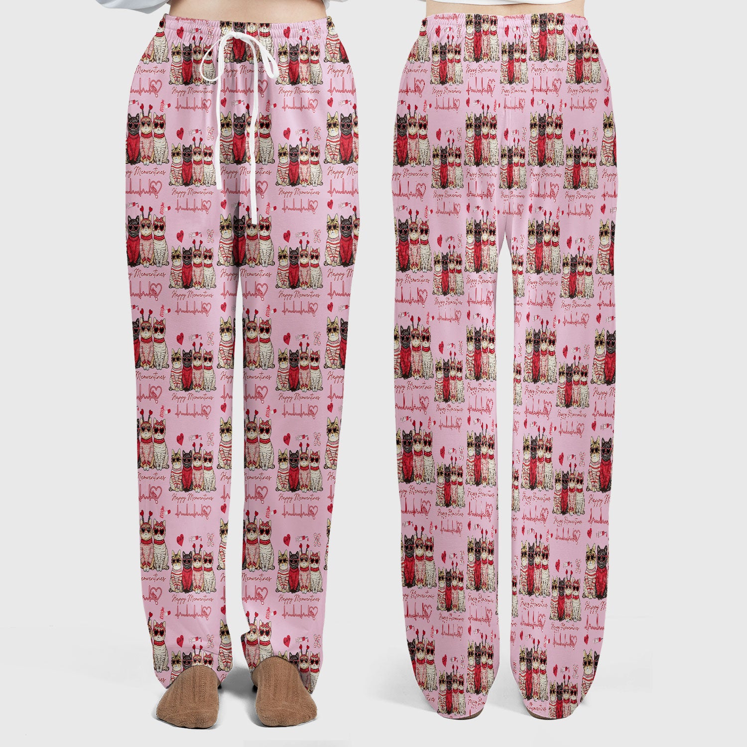 Happy Meowtines Cat Pattern Scrub Set, Valentine Cat Lover Nurse Scrub Shirt, Heartbeat Medical Pattern Nursing Uniform