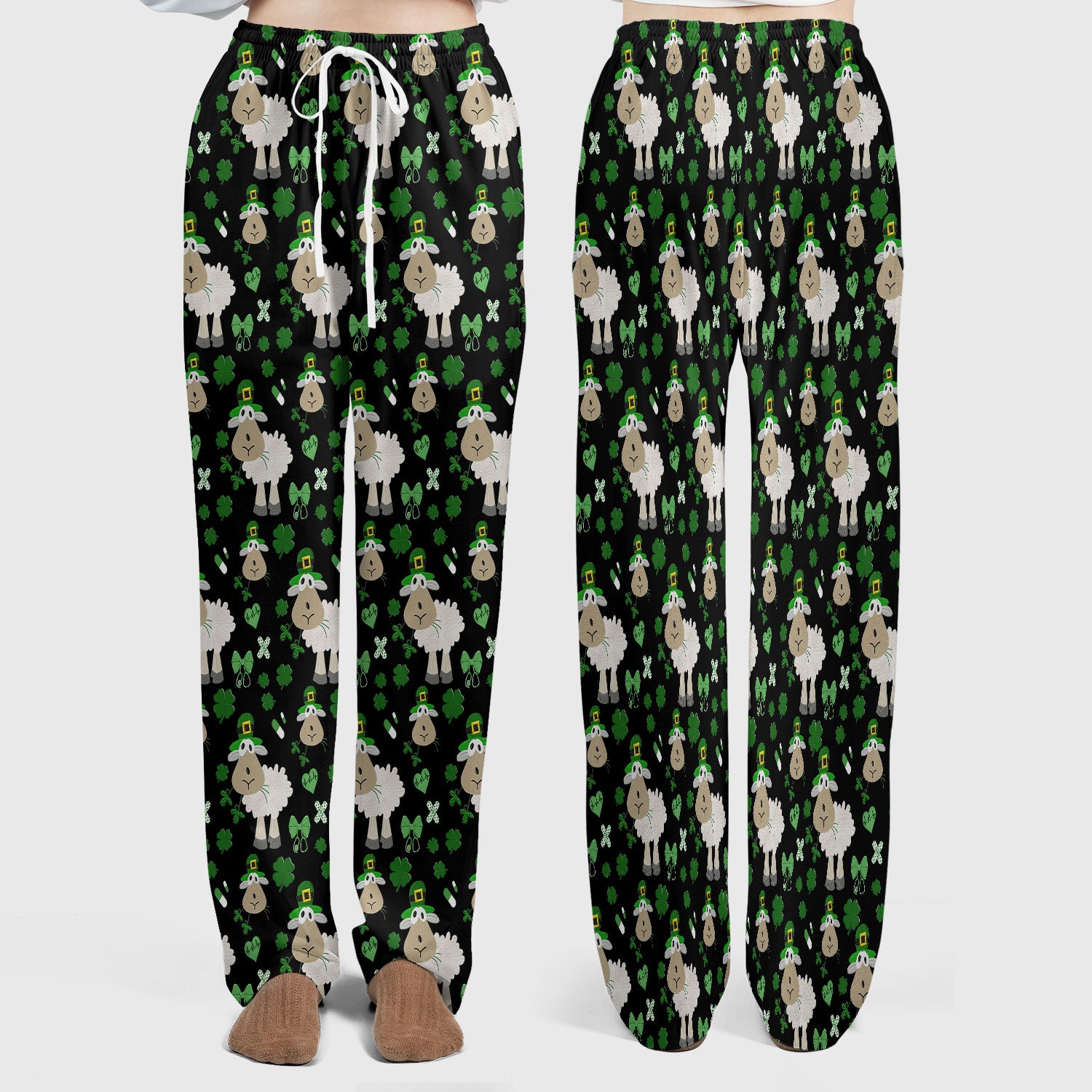 Nurse St. Patrick Scrubs Set, Cute Sheep Shamrock Pattern Nurse Shirt, Breathable Fabrics Nursing Uniform