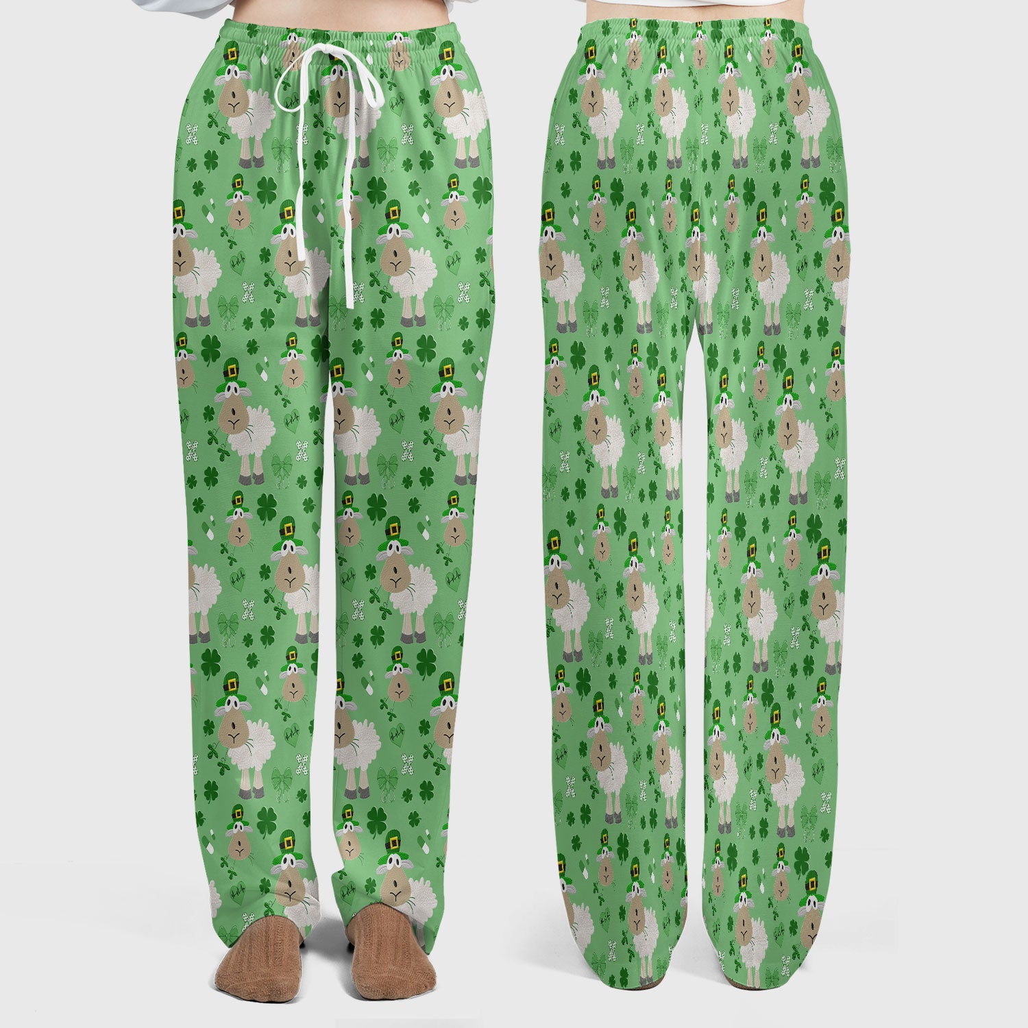Nurse St. Patrick Scrubs Set, Cute Sheep Shamrock Pattern Nurse Shirt, Breathable Fabrics Nursing Uniform