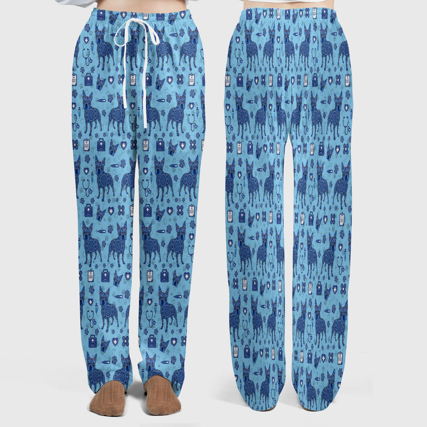 Blue Heeler Australian Cattle Dog Scrub Set, Australia Dot Art Pattern Shirt, Breathable Fabrics Nursing Uniform