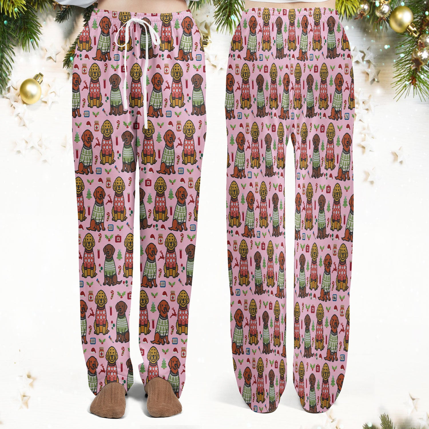 Golden Retriever Christmas Scrub Set, Cute Holiday Dog Nurse Pattern Shirt, Breathable Fabrics Nursing Uniform