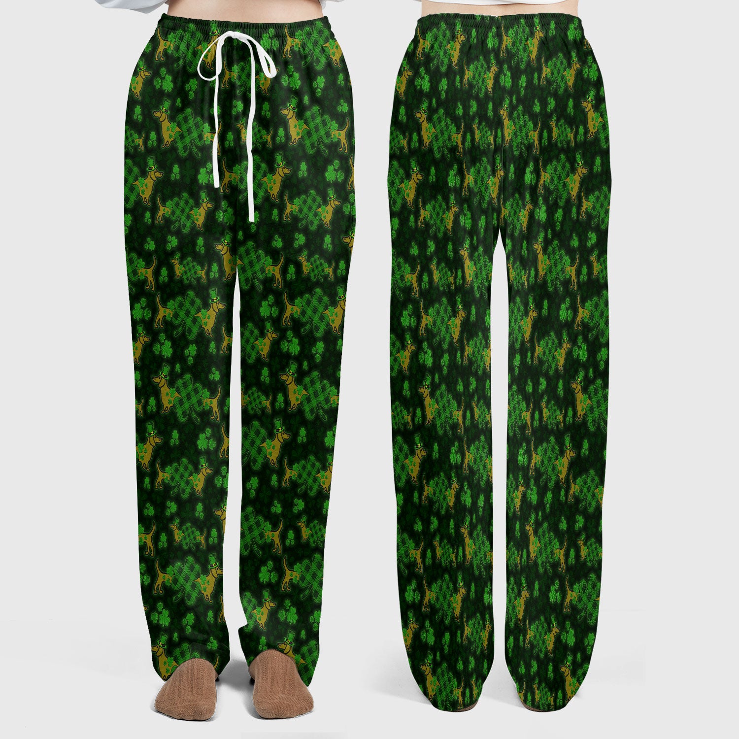 St. Patrick’s Day Dachshund Dog Pattern Scrub Set, Lucky Shamrock Puppy Nurse Scrub Shirt, Green Irish Nursing Uniform