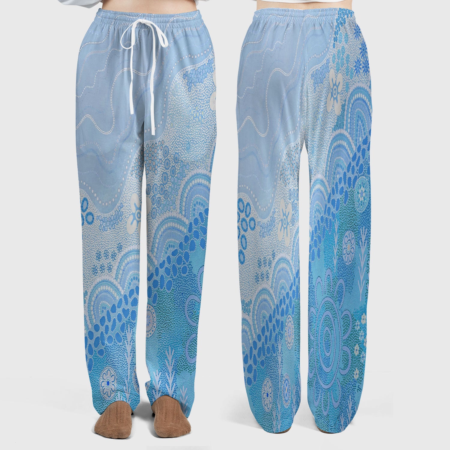 Floral Mandala Dot Pattern Women's Scrub Set, Scrub Pants and V Neck Top