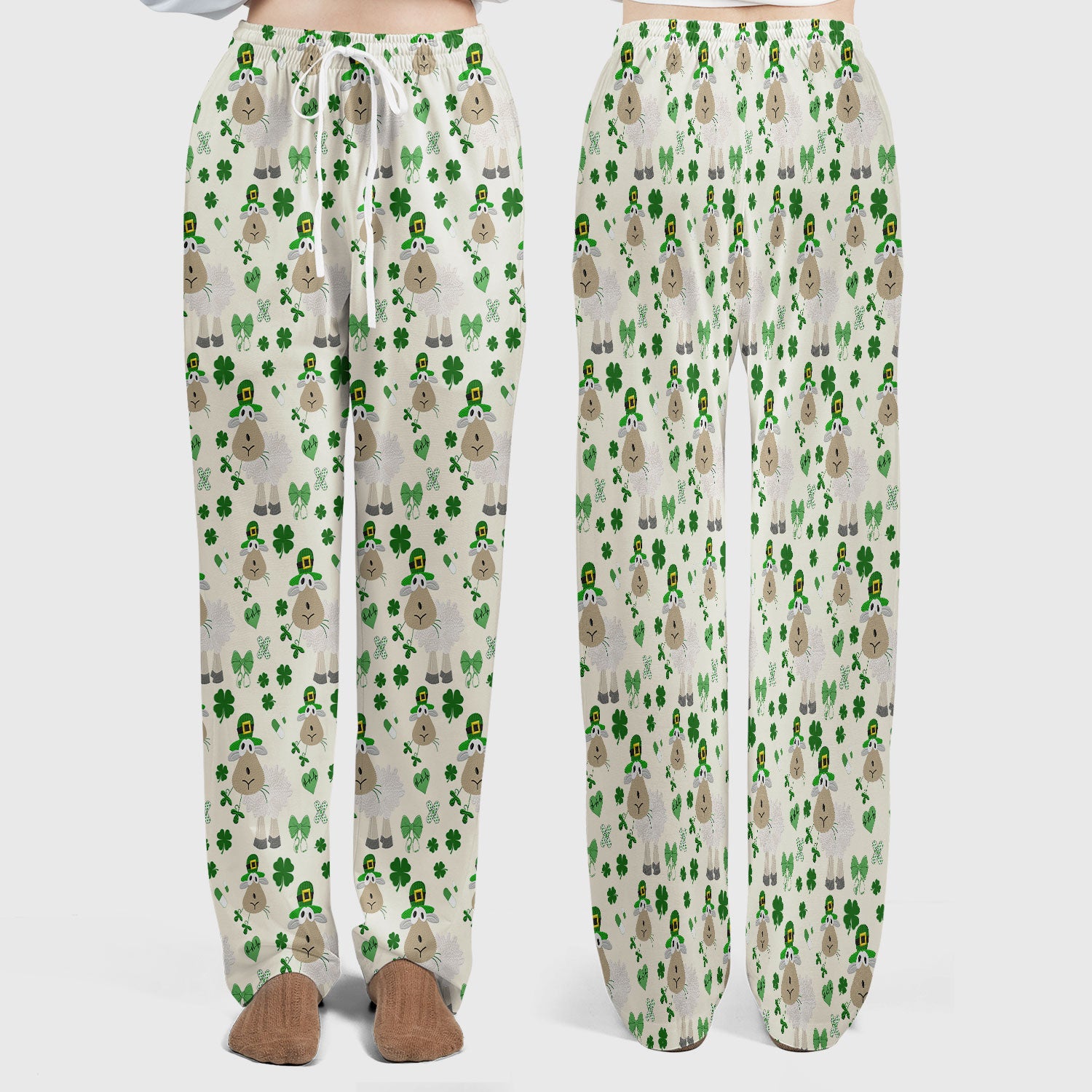 Nurse St. Patrick Scrubs Set, Cute Sheep Shamrock Pattern Nurse Shirt, Breathable Fabrics Nursing Uniform