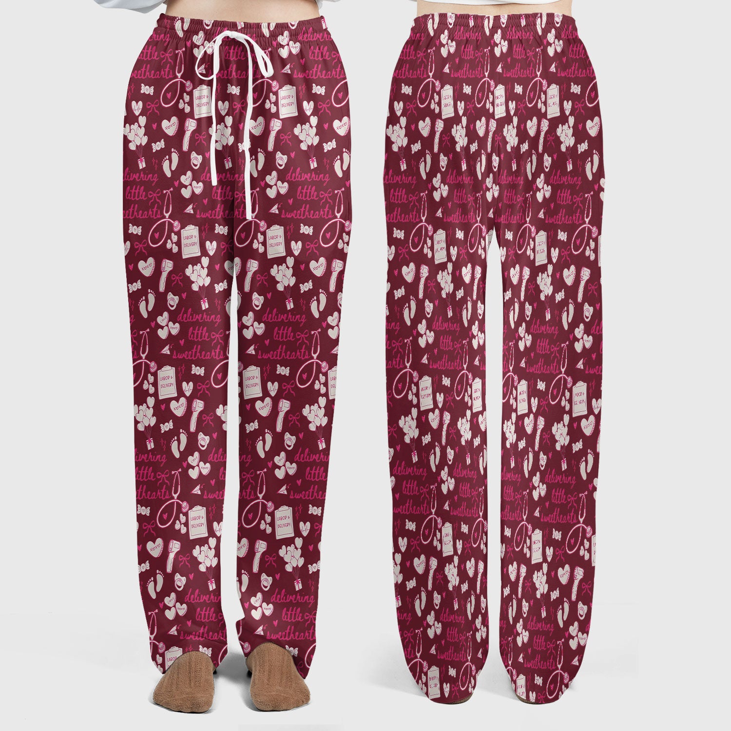 Valentine Labor And Delivery Scrub Set, XOXO Pattern Scrub Shirt, Breathable Fabrics Nursing Uniform For Women