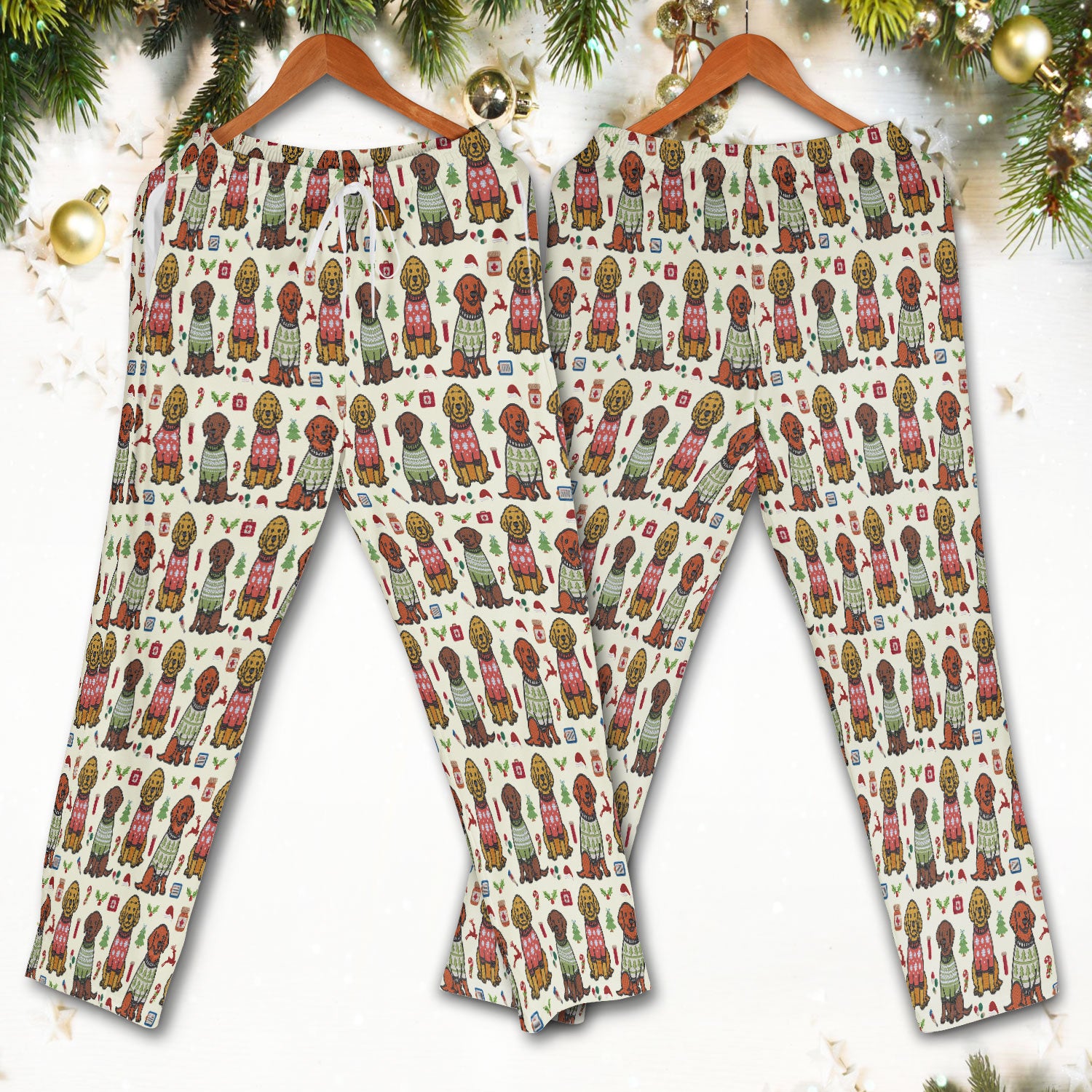 Golden Retriever Christmas Scrub Set, Cute Holiday Dog Nurse Pattern Shirt, Breathable Fabrics Nursing Uniform