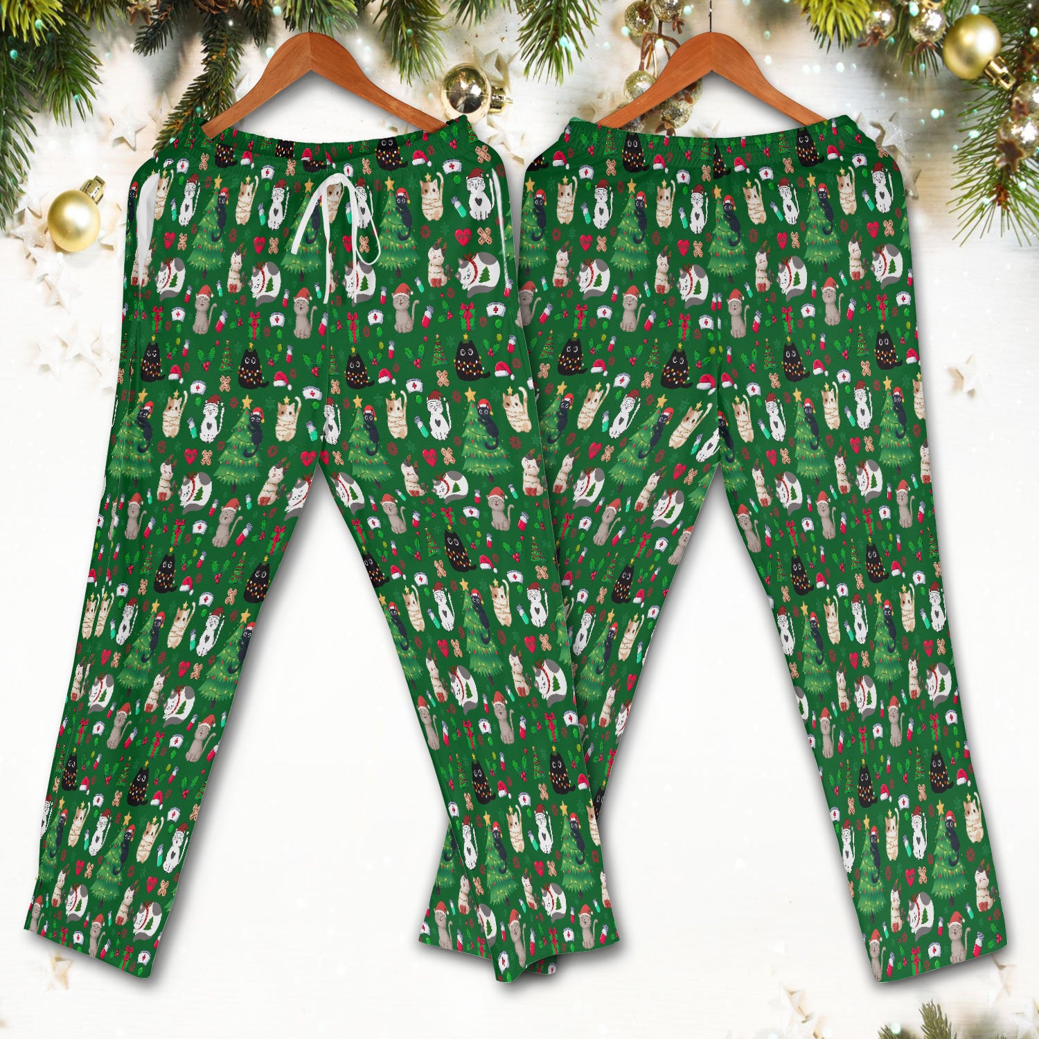 Christmas Cat Scrub Set, Xmas Pet Pattern Scrub Shirt, Breathable Fabrics Nursing Uniform