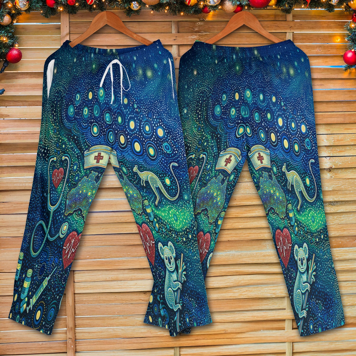 Aboriginal Nurse Australia Scrub Set, Kangaroo Koala Dot Art Medical Pattern Shirt, Breathable Fabrics Nursing Uniform