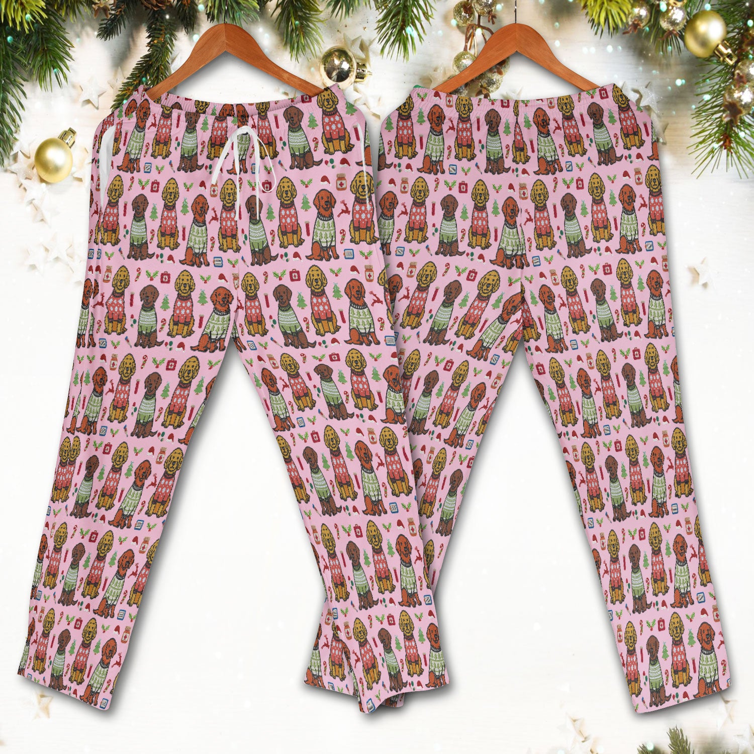 Golden Retriever Christmas Scrub Set, Cute Holiday Dog Nurse Pattern Shirt, Breathable Fabrics Nursing Uniform