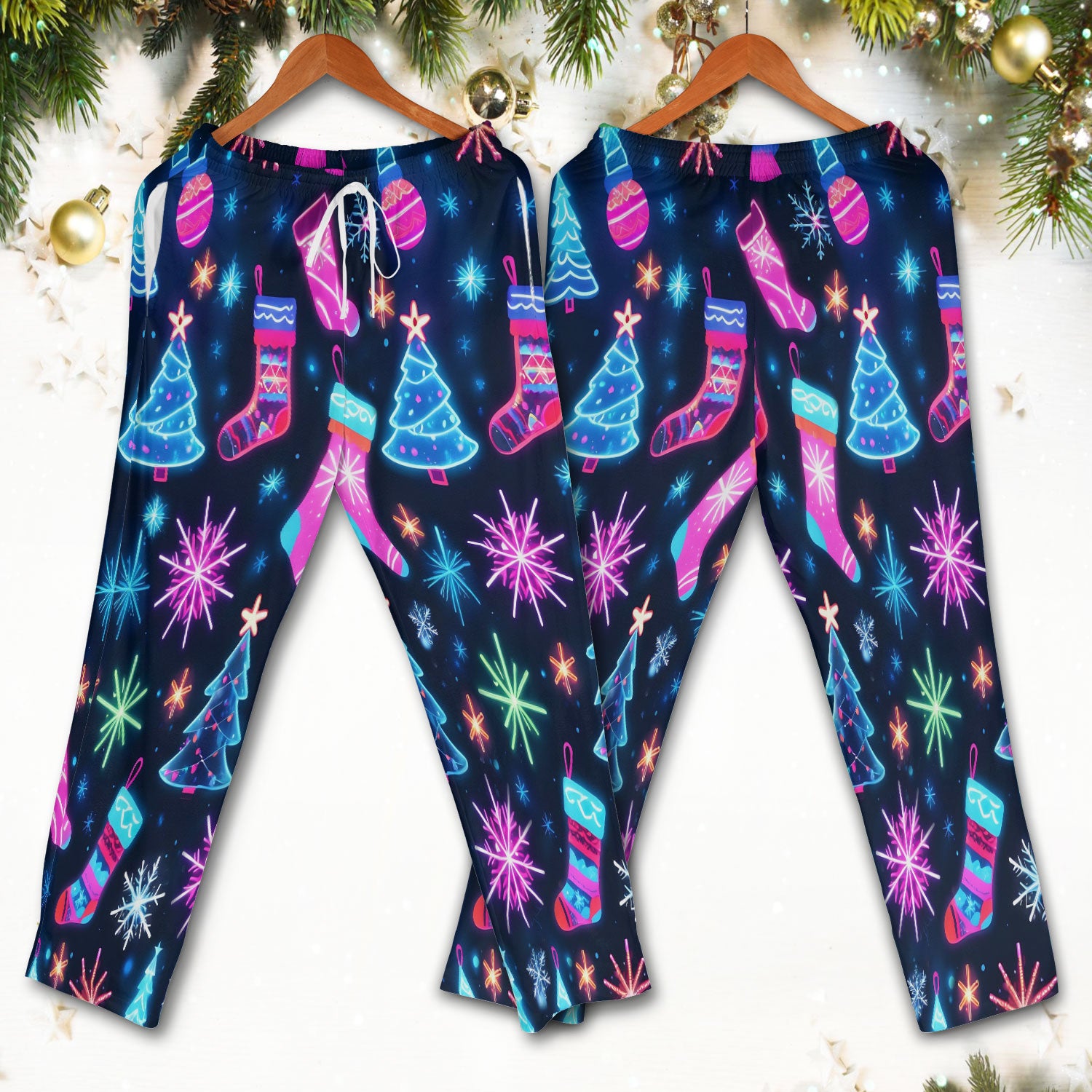Xmas Neon Pattern Scrub Set, Christmas Scrub Shirt, Breathable Fabrics Nursing Uniform
