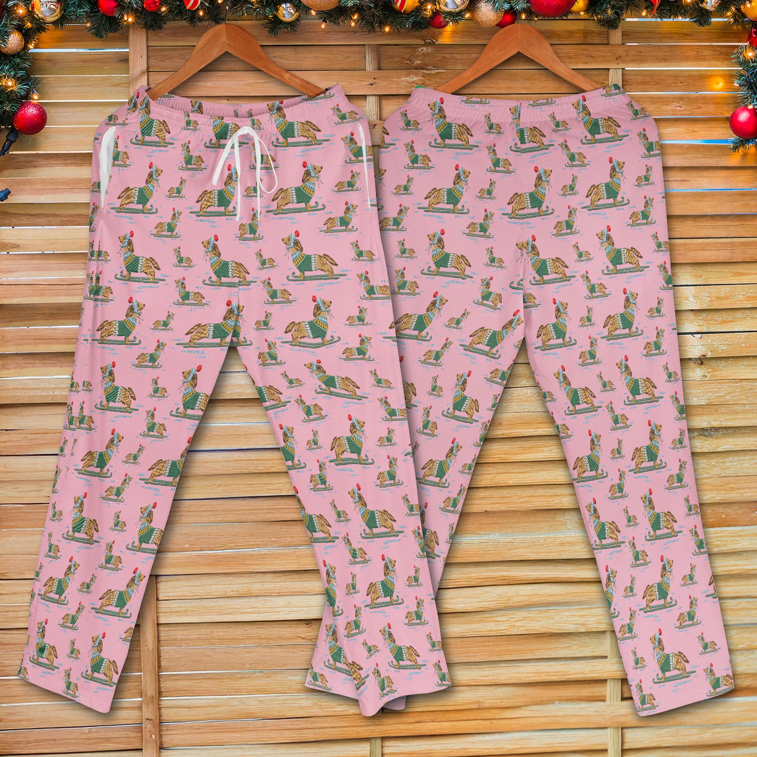 Dachshund Nurse Scrub Set, Wiener Dog Winter Pattern Shirt, Breathable Fabrics Nursing Uniform