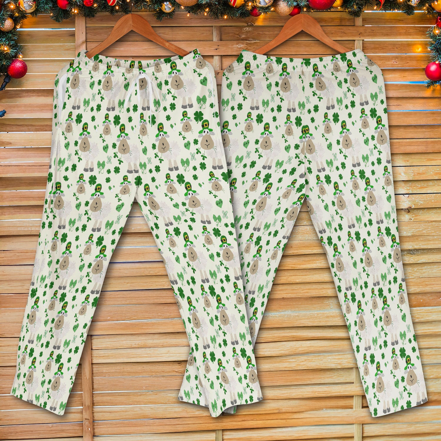 Nurse St. Patrick Scrubs Set, Cute Sheep Shamrock Pattern Nurse Shirt, Breathable Fabrics Nursing Uniform