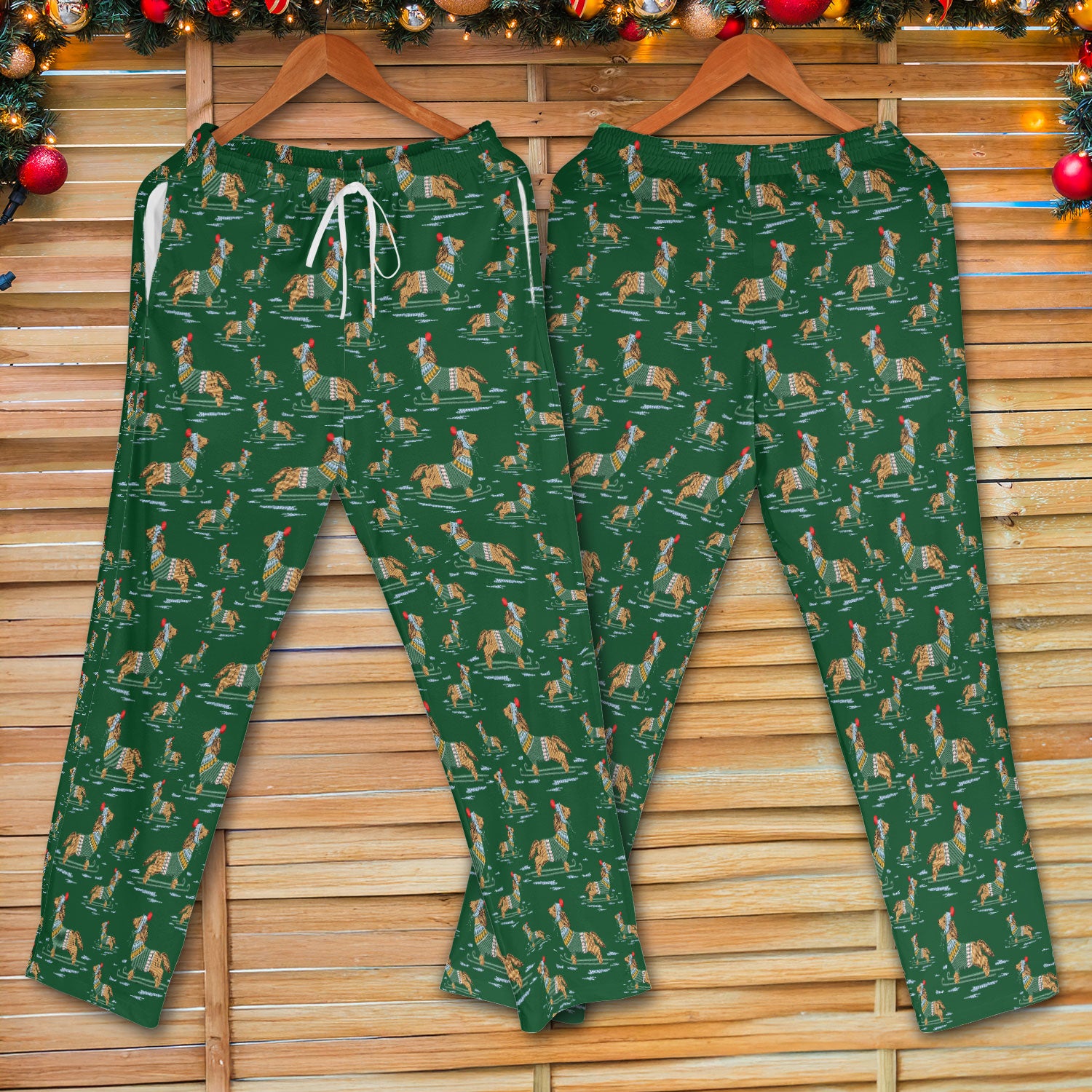 Dachshund Nurse Scrub Set, Wiener Dog Winter Pattern Shirt, Breathable Fabrics Nursing Uniform
