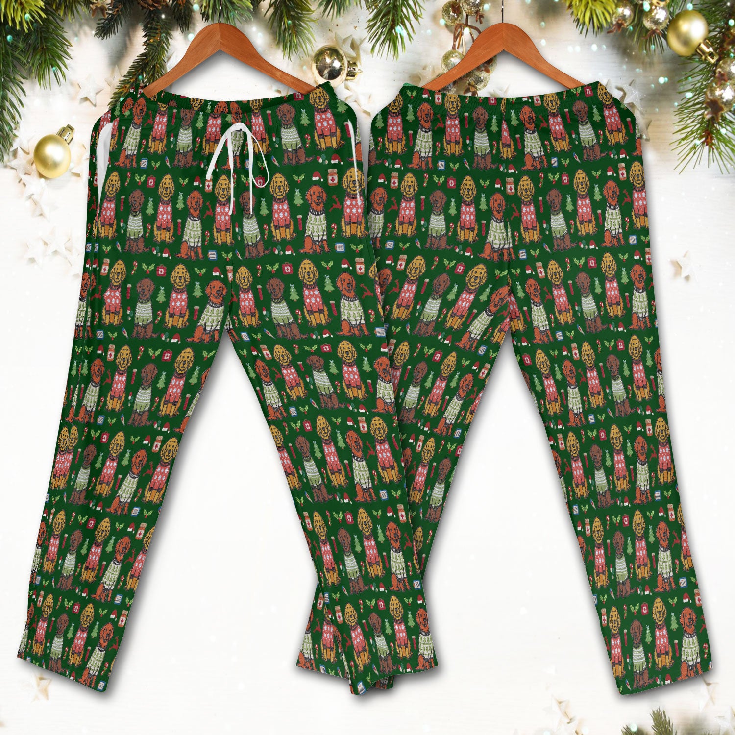 Golden Retriever Christmas Scrub Set, Cute Holiday Dog Nurse Pattern Shirt, Breathable Fabrics Nursing Uniform