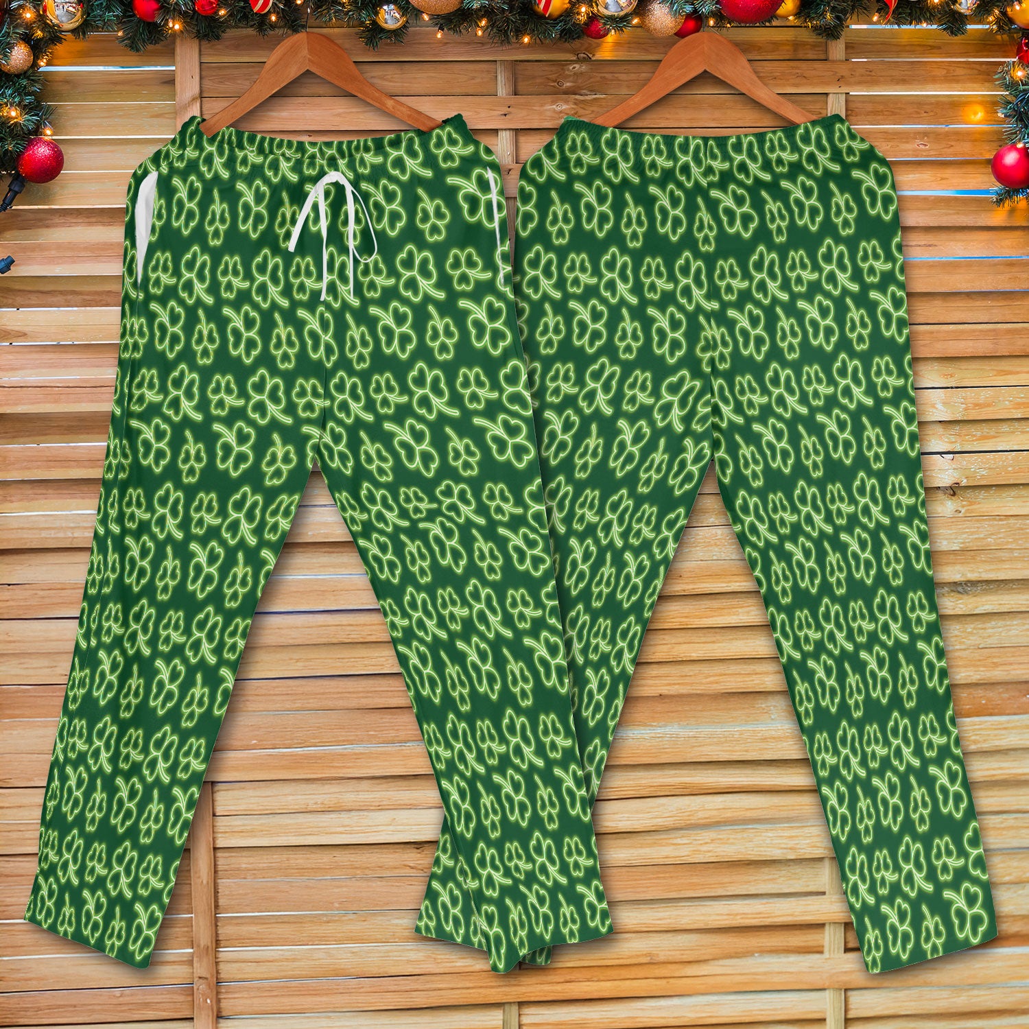 Neon Shamrock Nurse Scrub Set, St. Patrick’s Day Glow Green Pattern Pattern Shirt,  Breathable Fabrics Nursing Uniform