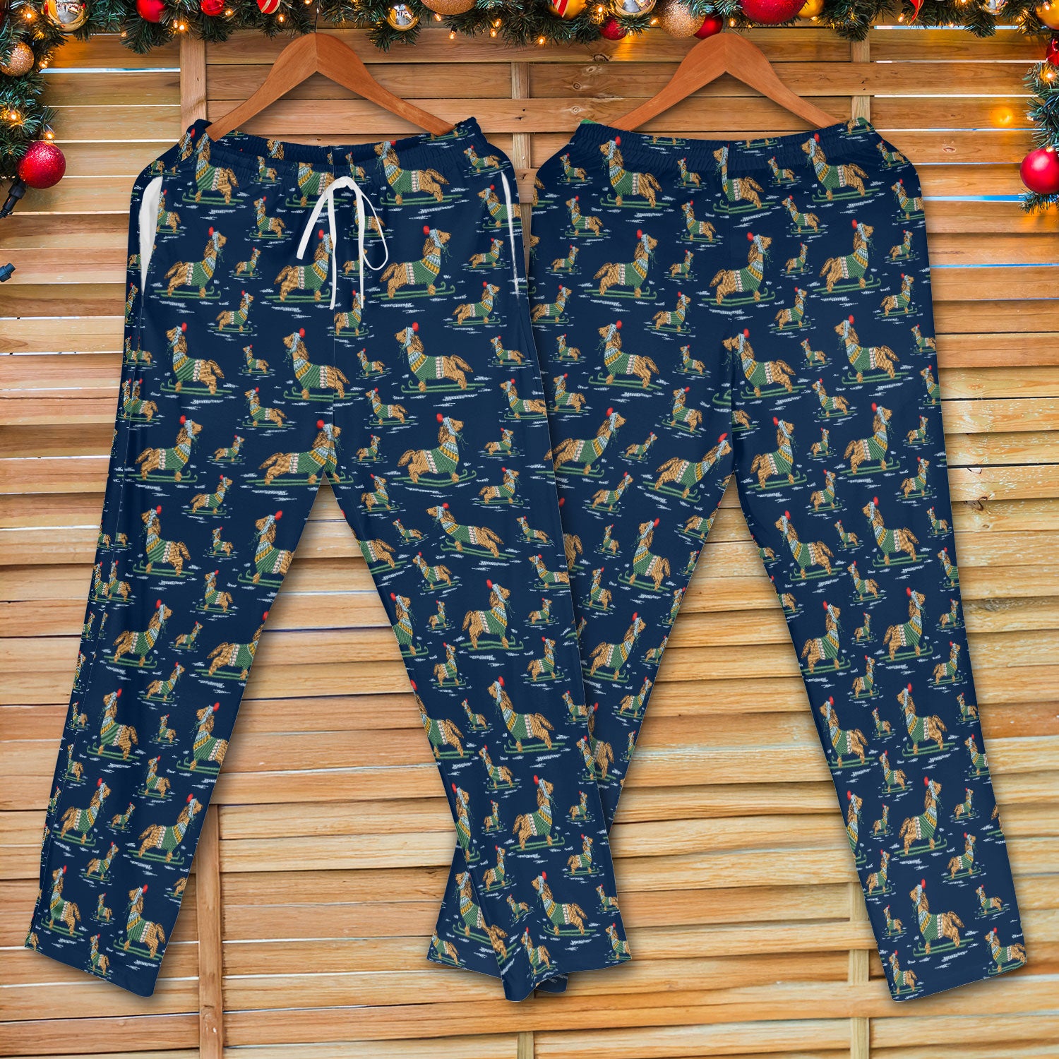 Dachshund Nurse Scrub Set, Wiener Dog Winter Pattern Shirt, Breathable Fabrics Nursing Uniform