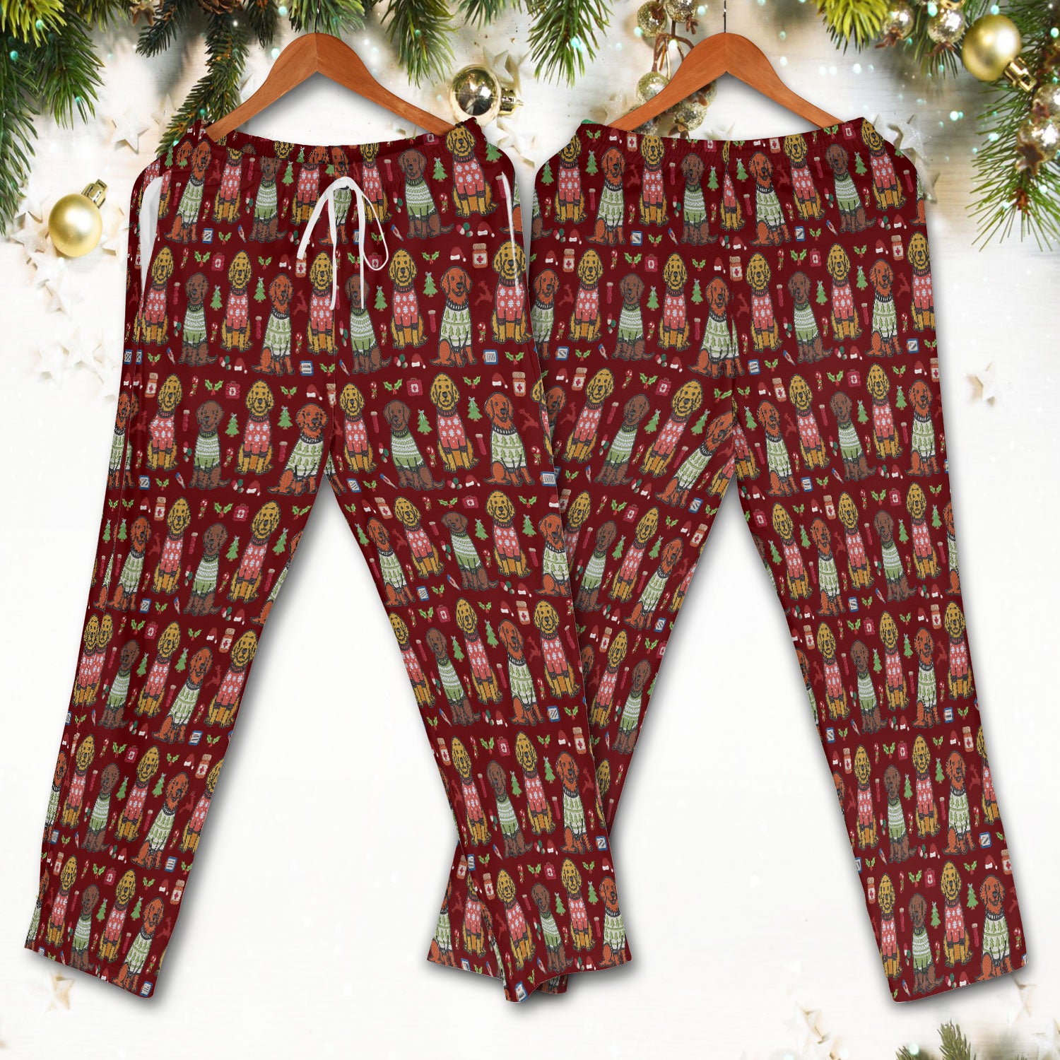 Golden Retriever Christmas Scrub Set, Cute Holiday Dog Nurse Pattern Shirt, Breathable Fabrics Nursing Uniform