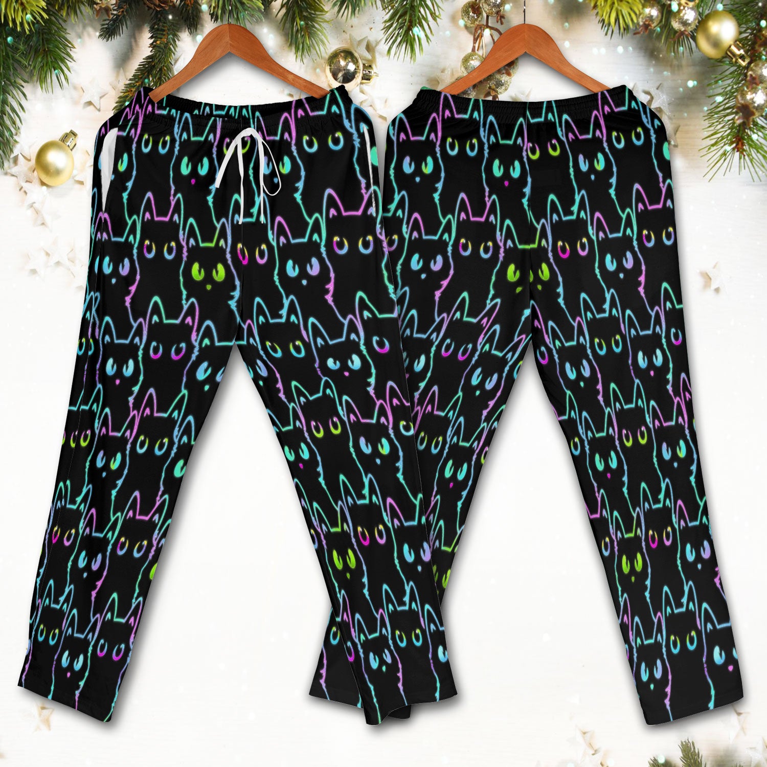 Neon Cat Pattern Scrub Set, Black Cat Scrub Shirt, Breathable Fabrics Nursing Uniform