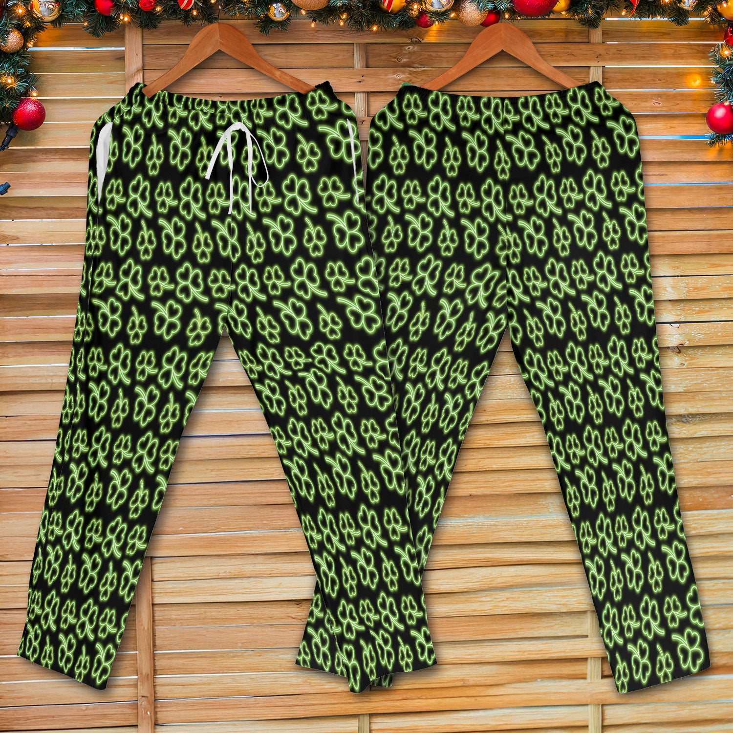 Neon Shamrock Nurse Scrub Set, St. Patrick’s Day Glow Green Pattern Pattern Shirt,  Breathable Fabrics Nursing Uniform