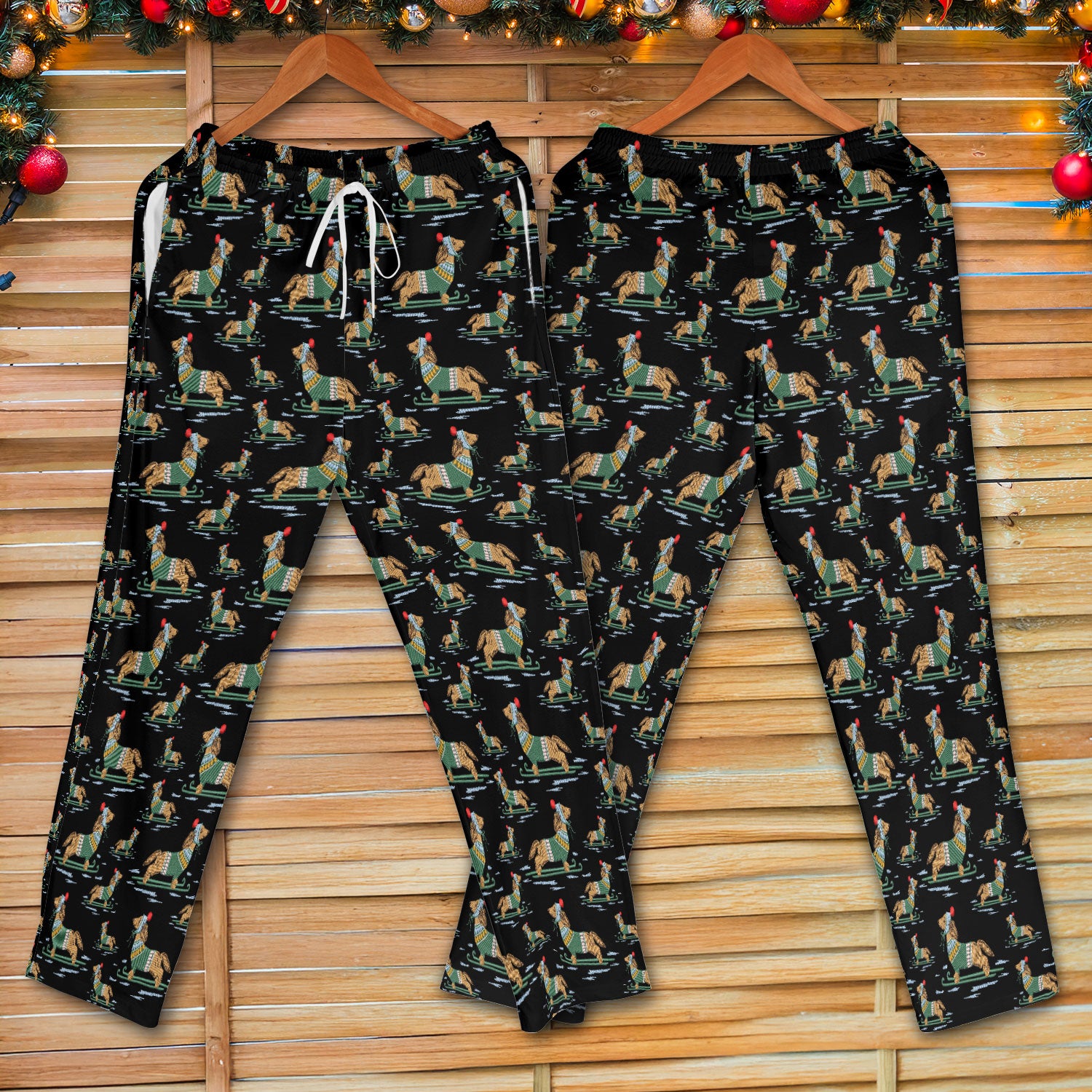 Dachshund Nurse Scrub Set, Wiener Dog Winter Pattern Shirt, Breathable Fabrics Nursing Uniform
