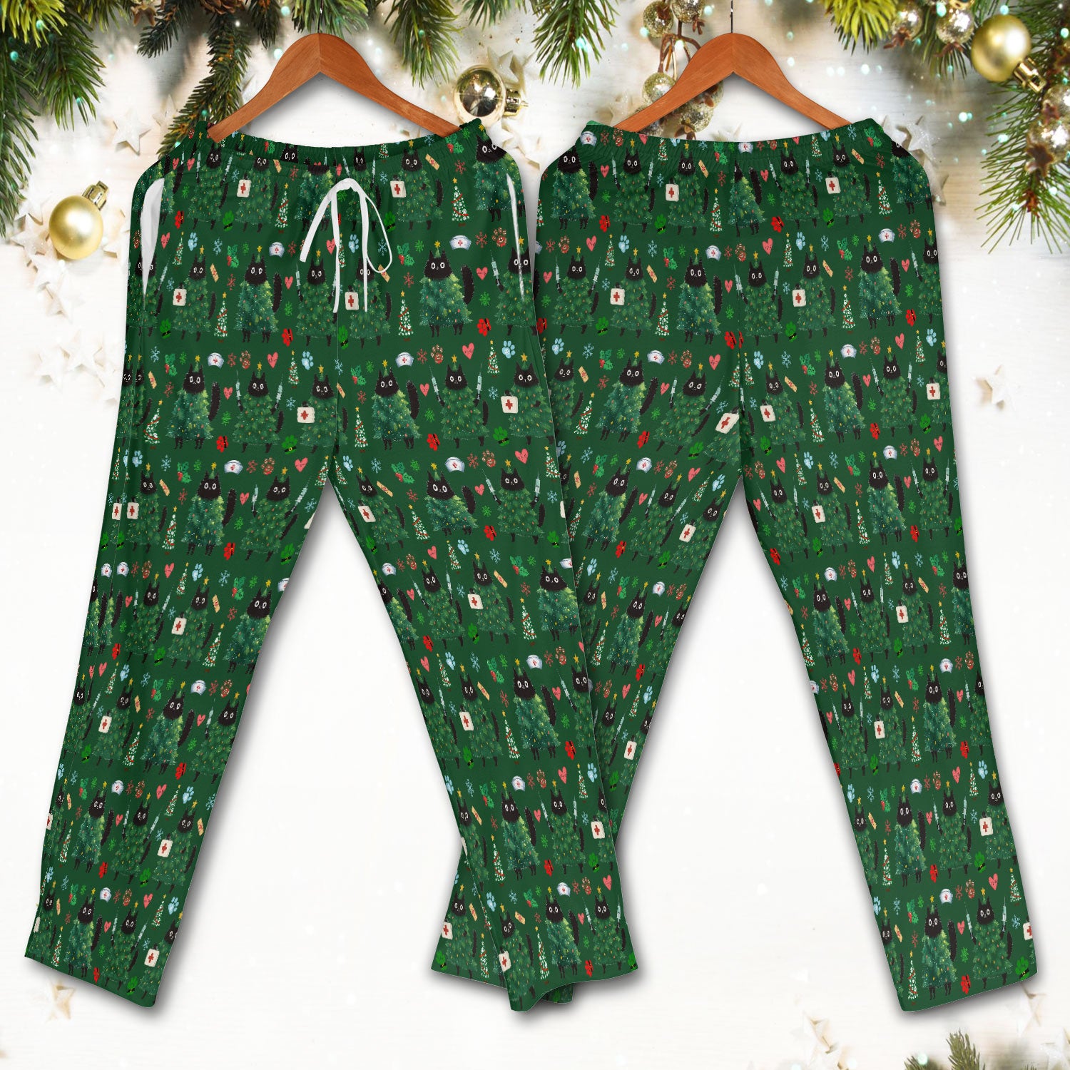 Christmas Nurse Scrub Set, Xmas Black Cat Pattern Nurse Shirt,  Breathable Fabrics Nursing Uniform