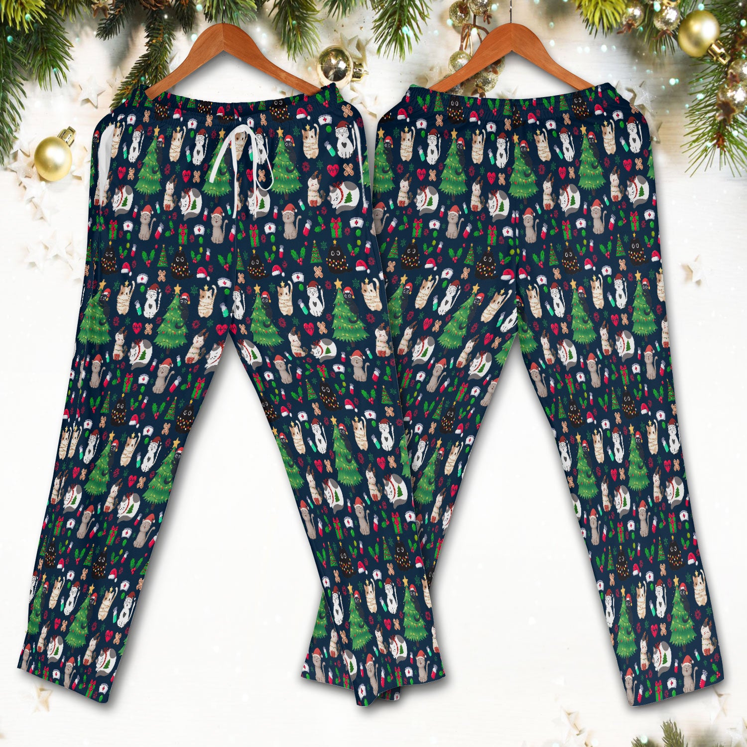Christmas Cat Scrub Set, Xmas Pet Pattern Scrub Shirt, Breathable Fabrics Nursing Uniform
