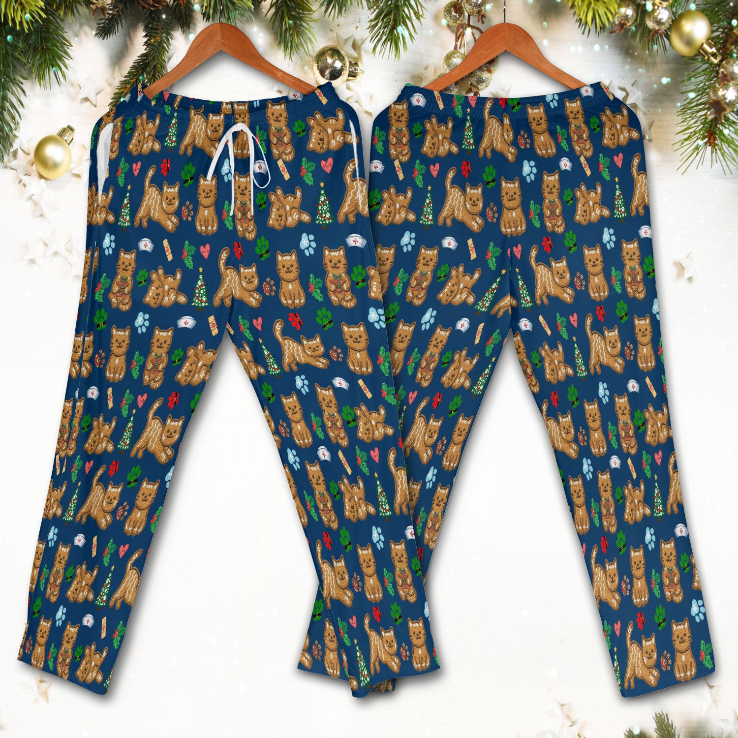 Gingerbread Cat Christmas Scrub Set, Cute Holiday Kitty Medical Uniform Shirt For Nursing, Festive Nurse Pattern
