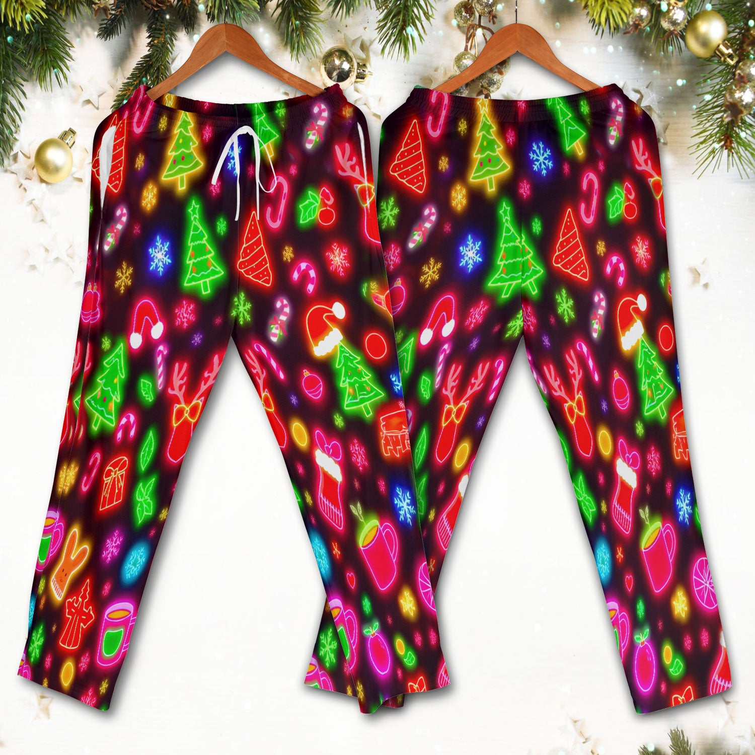 Reindeer Neon Xmas Scrub Set, Christmas Pattern Scrub Shirt,  Breathable Fabrics Nursing Uniform