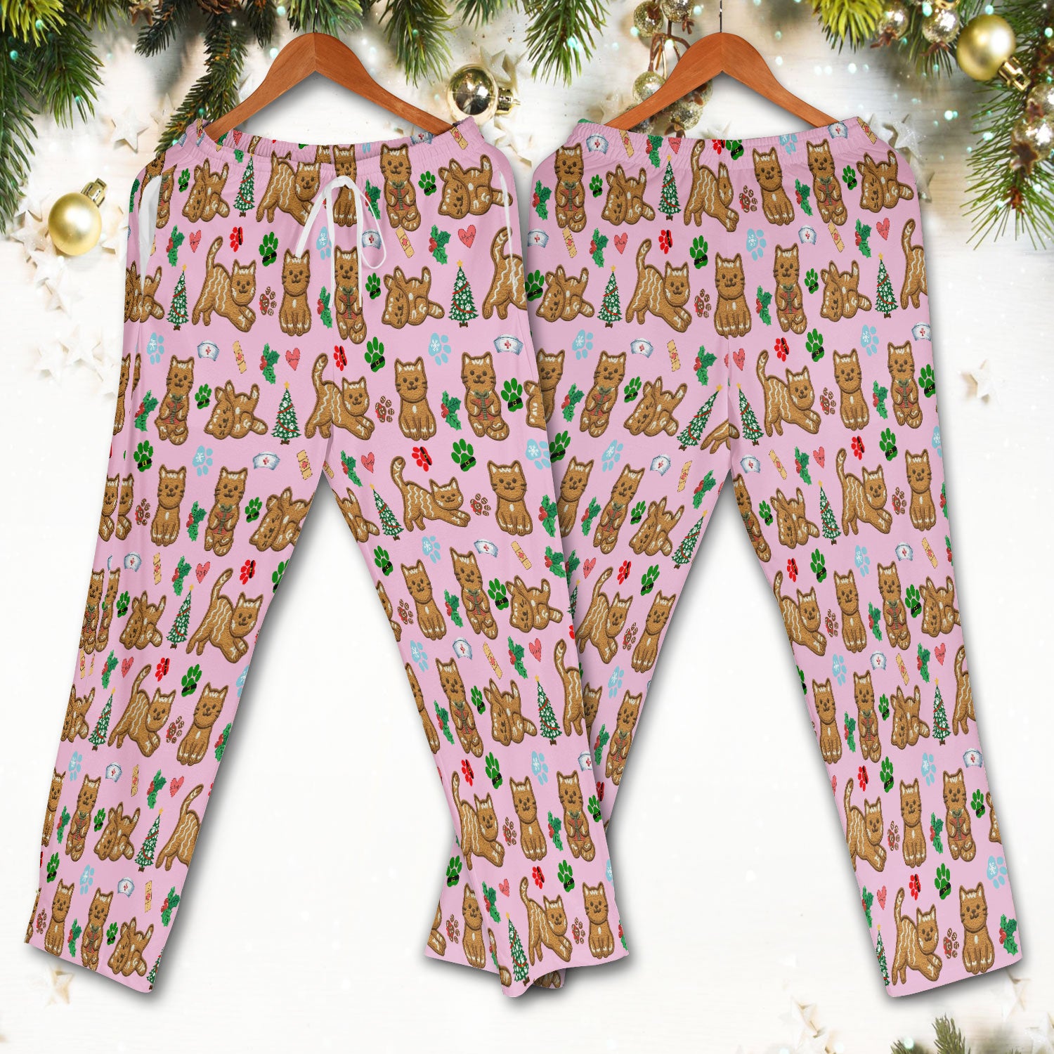 Gingerbread Cat Christmas Scrub Set, Cute Holiday Kitty Medical Uniform Shirt For Nursing, Festive Nurse Pattern