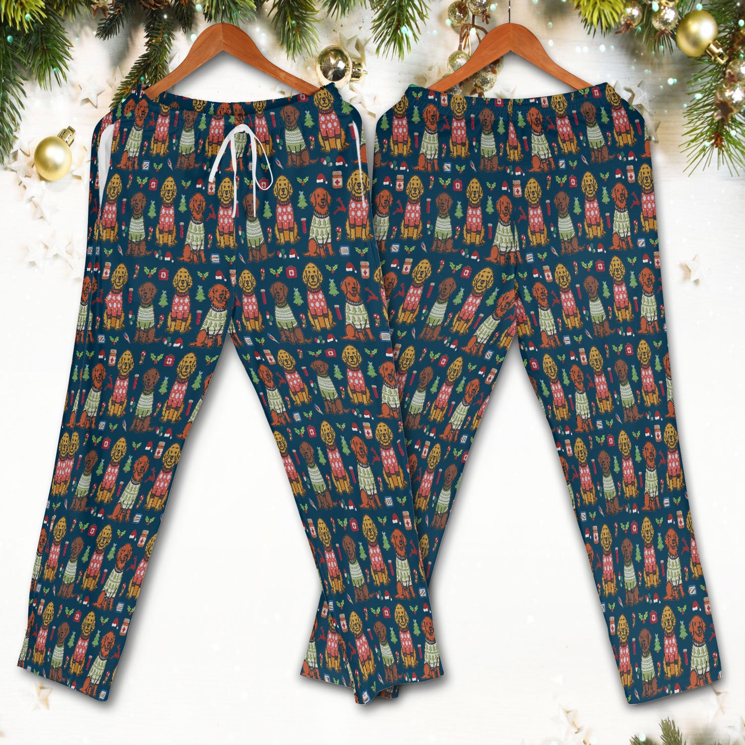 Golden Retriever Christmas Scrub Set, Cute Holiday Dog Nurse Pattern Shirt, Breathable Fabrics Nursing Uniform