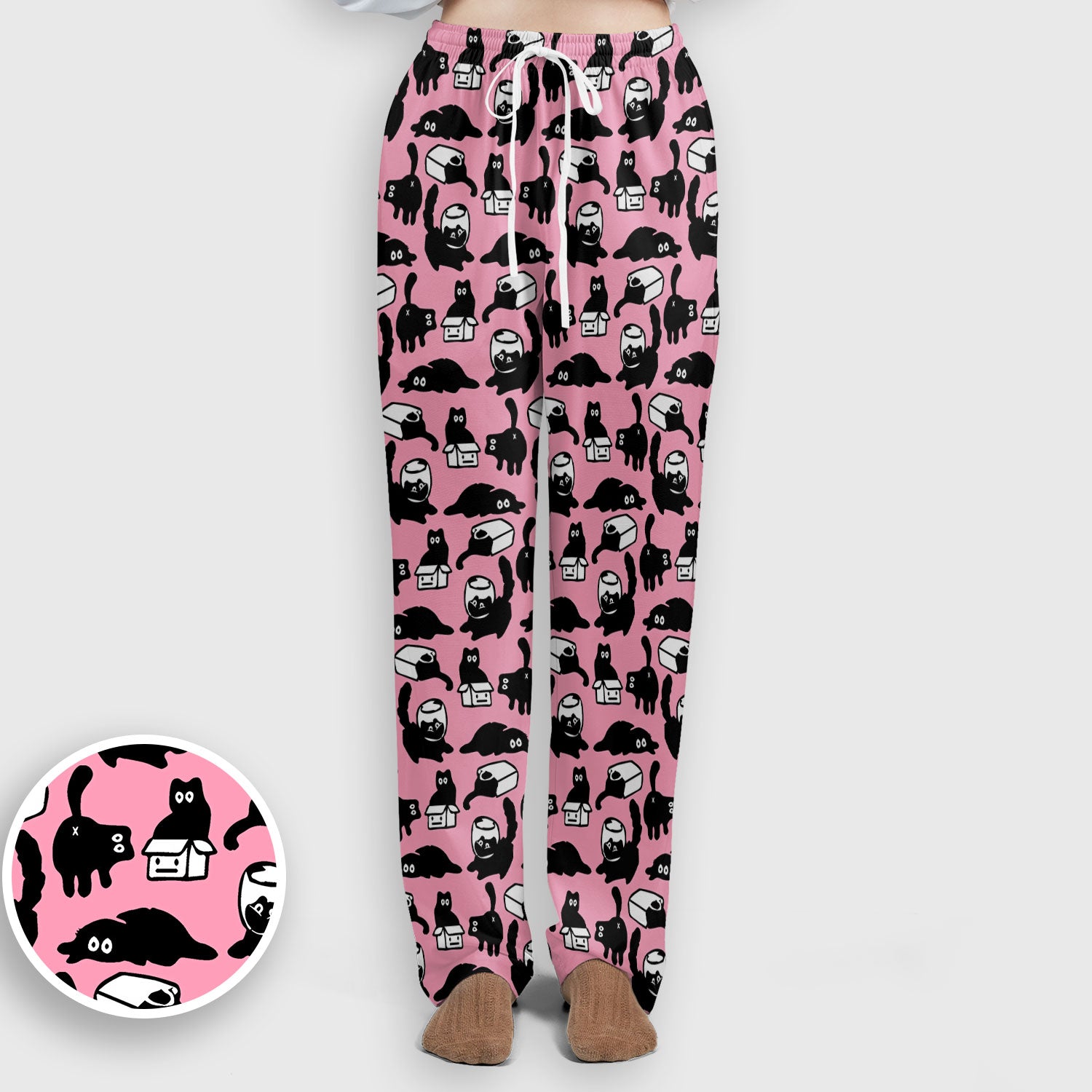 Dark Playful Cat Cartoon Pattern Scrub Set, Breathable Med Uniform