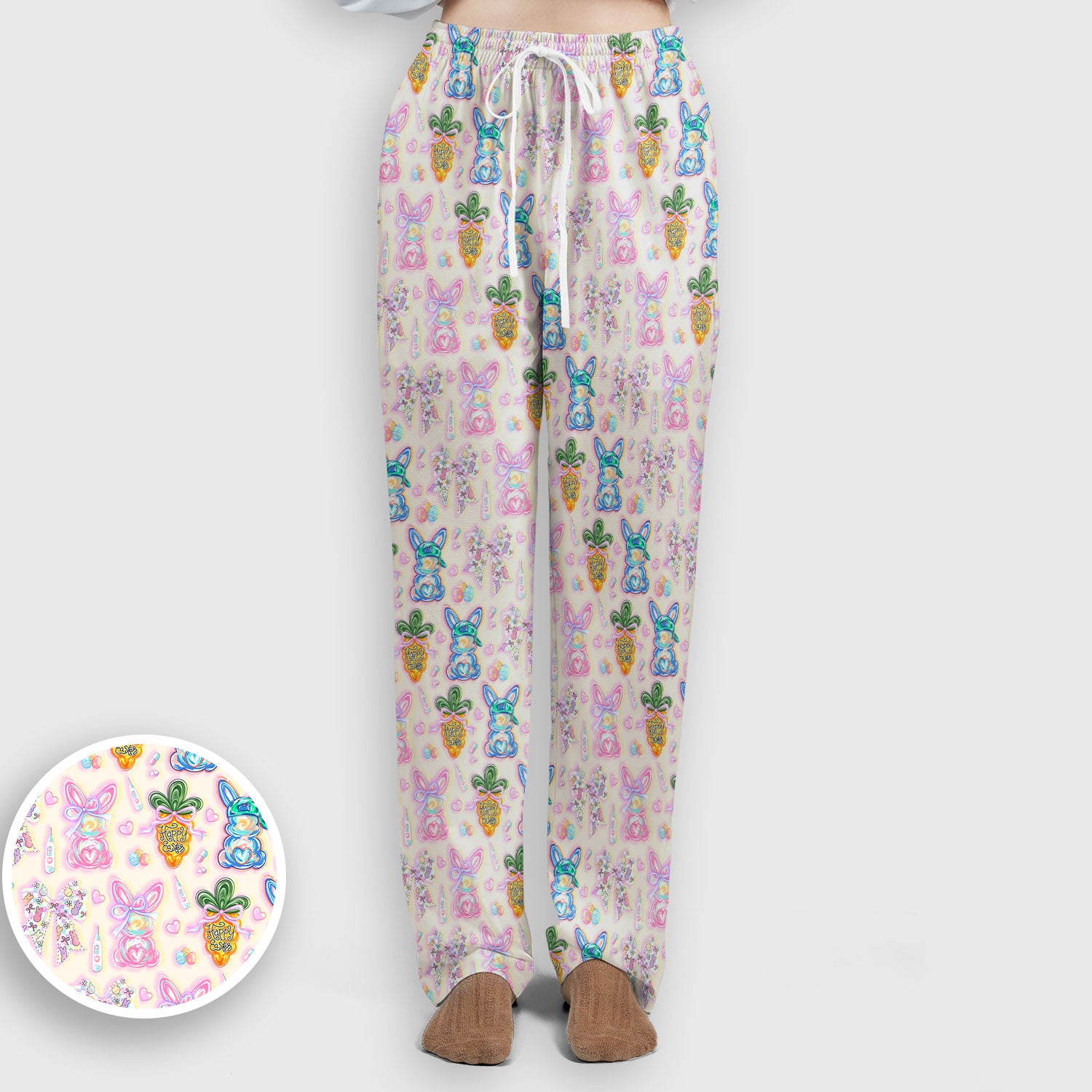 Easter Bunny Carrot Bow Floral Print Scrub Set, Breathable Med Uniform
